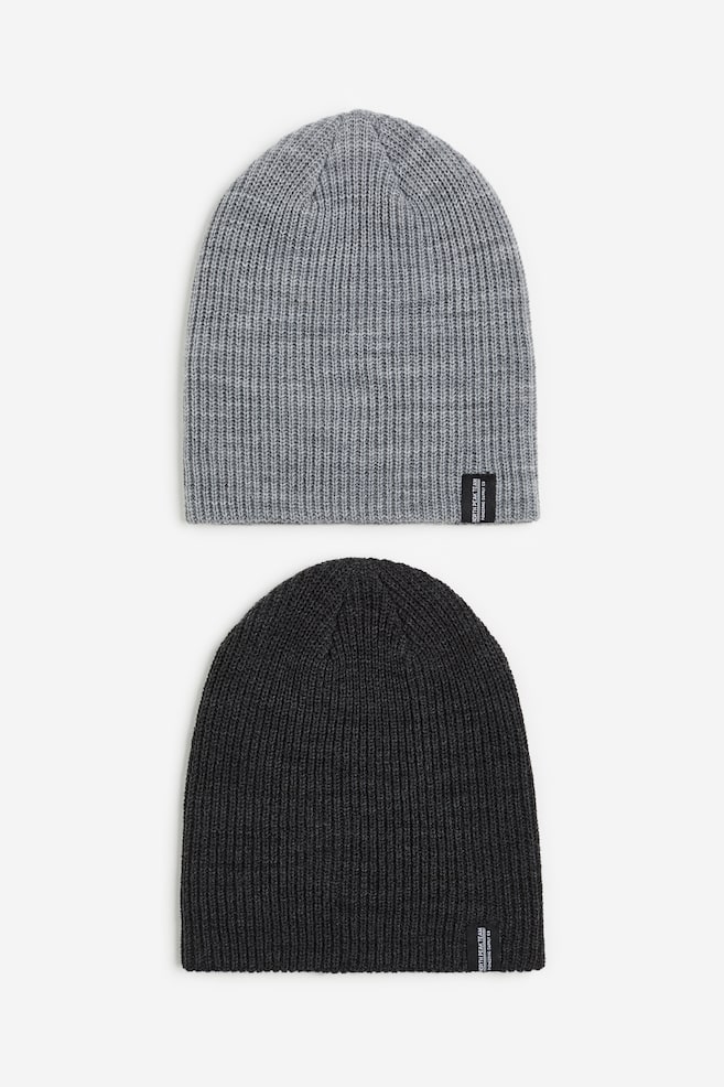 2-pack rib-knit hats - Grey/Dark grey - 2