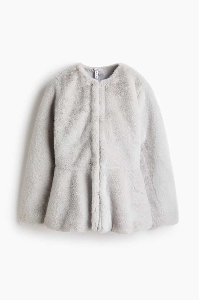 Teddyfleece-Jacke mit Peplum - Hellgrau/Cremefarben - 1