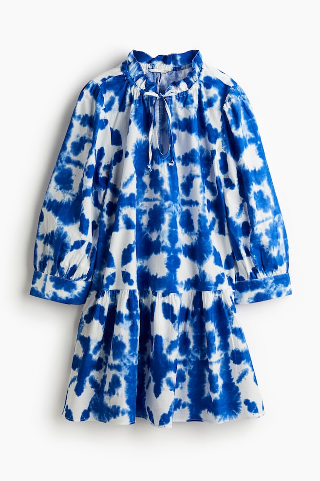 Drawstring-detail cotton dress - Bright blue/Patterned/Bright red - 1
