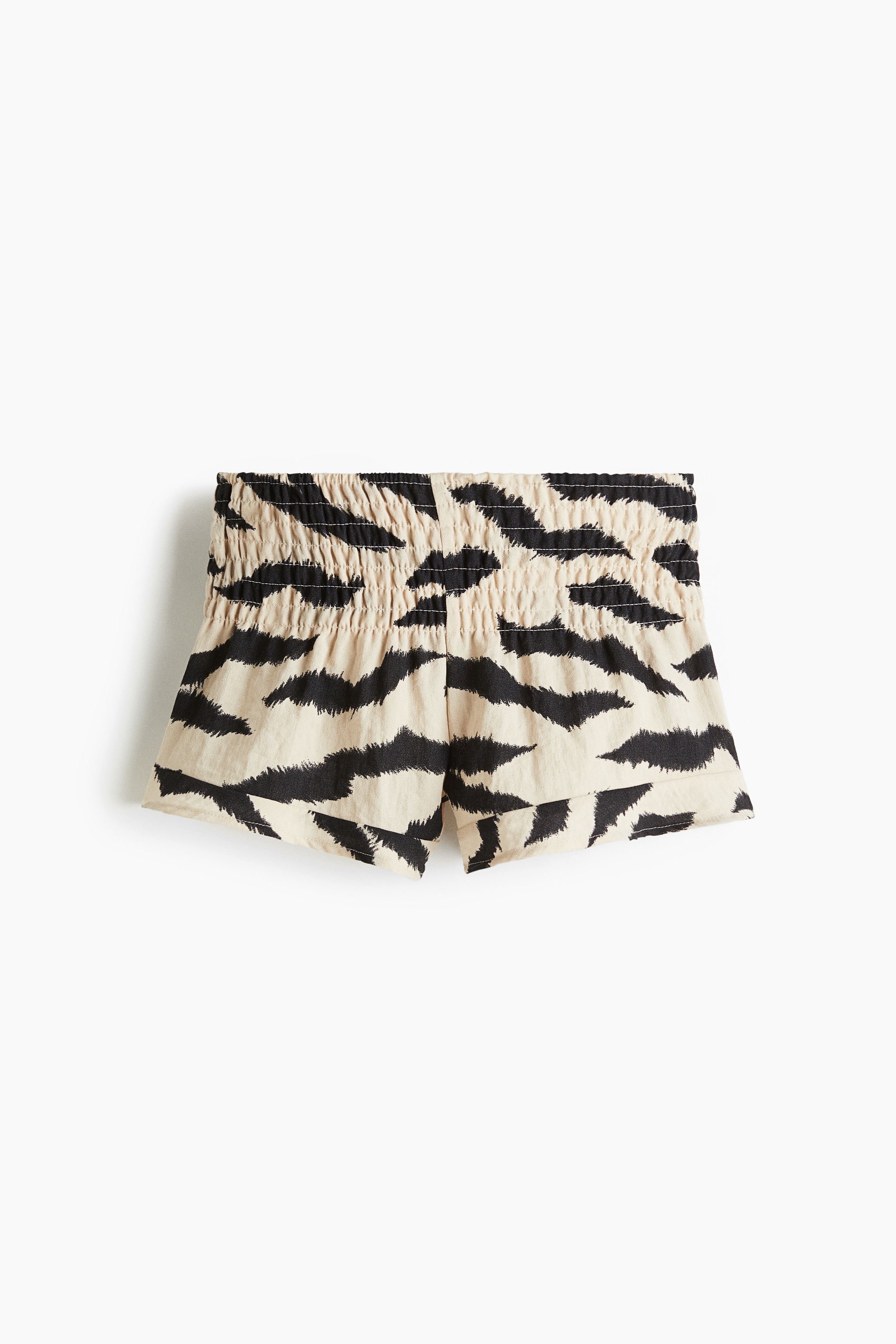 Short avec taille élastique smockée - Beige/motif zébré