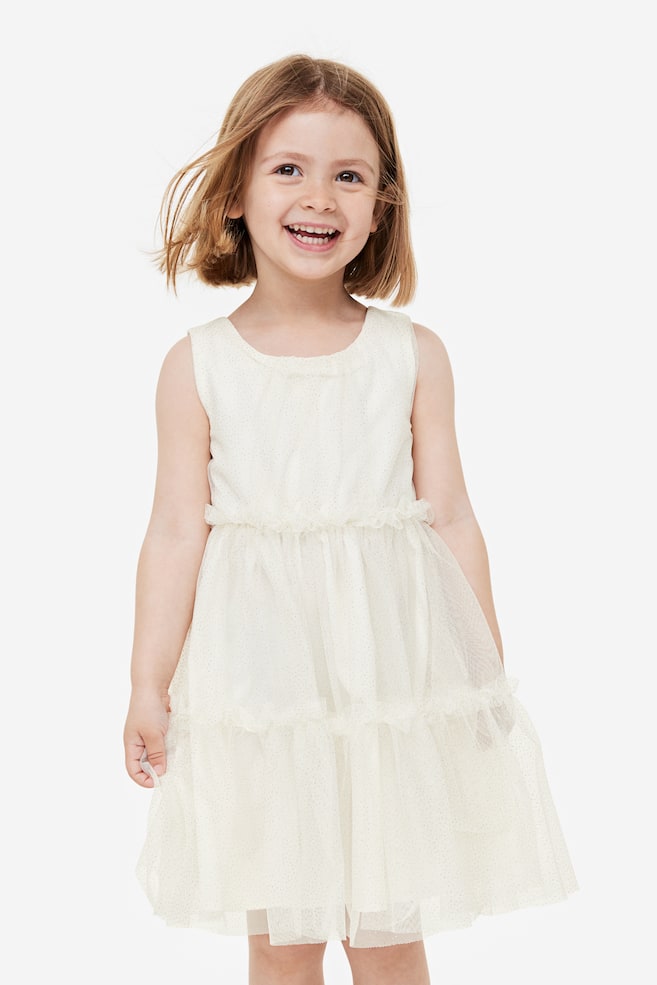 Frill-trimmed tulle dress - White/Gold-coloured - 2