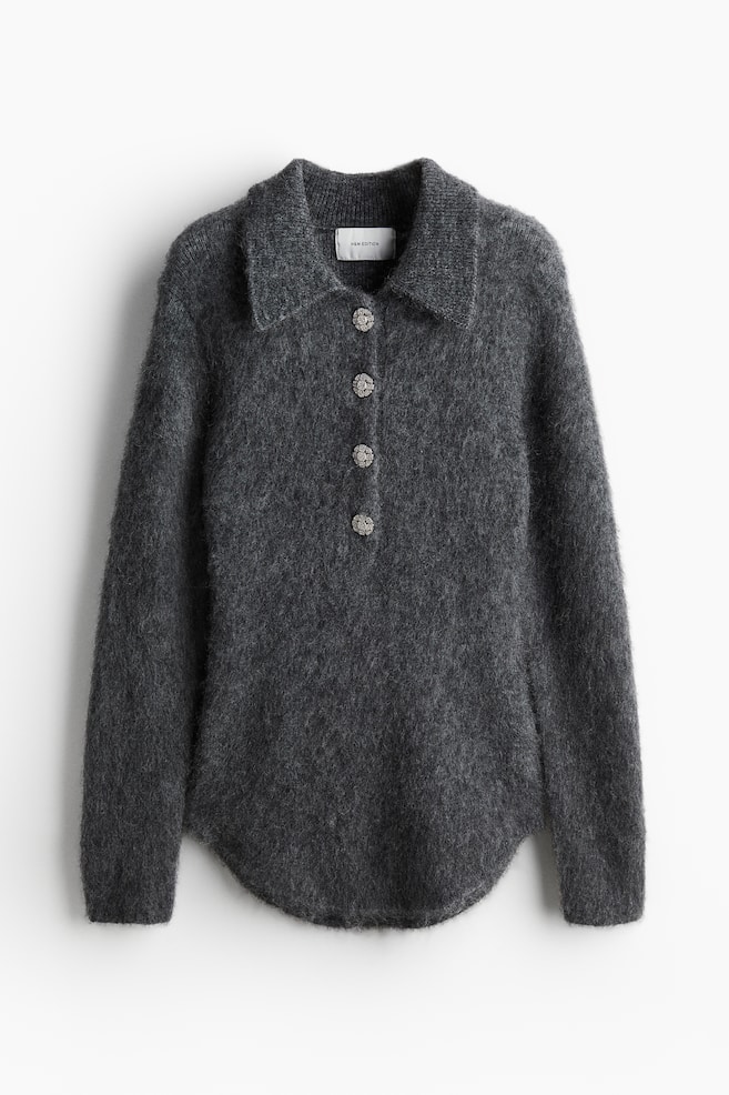 Mohair-blend collared jumper - Dark grey - 1