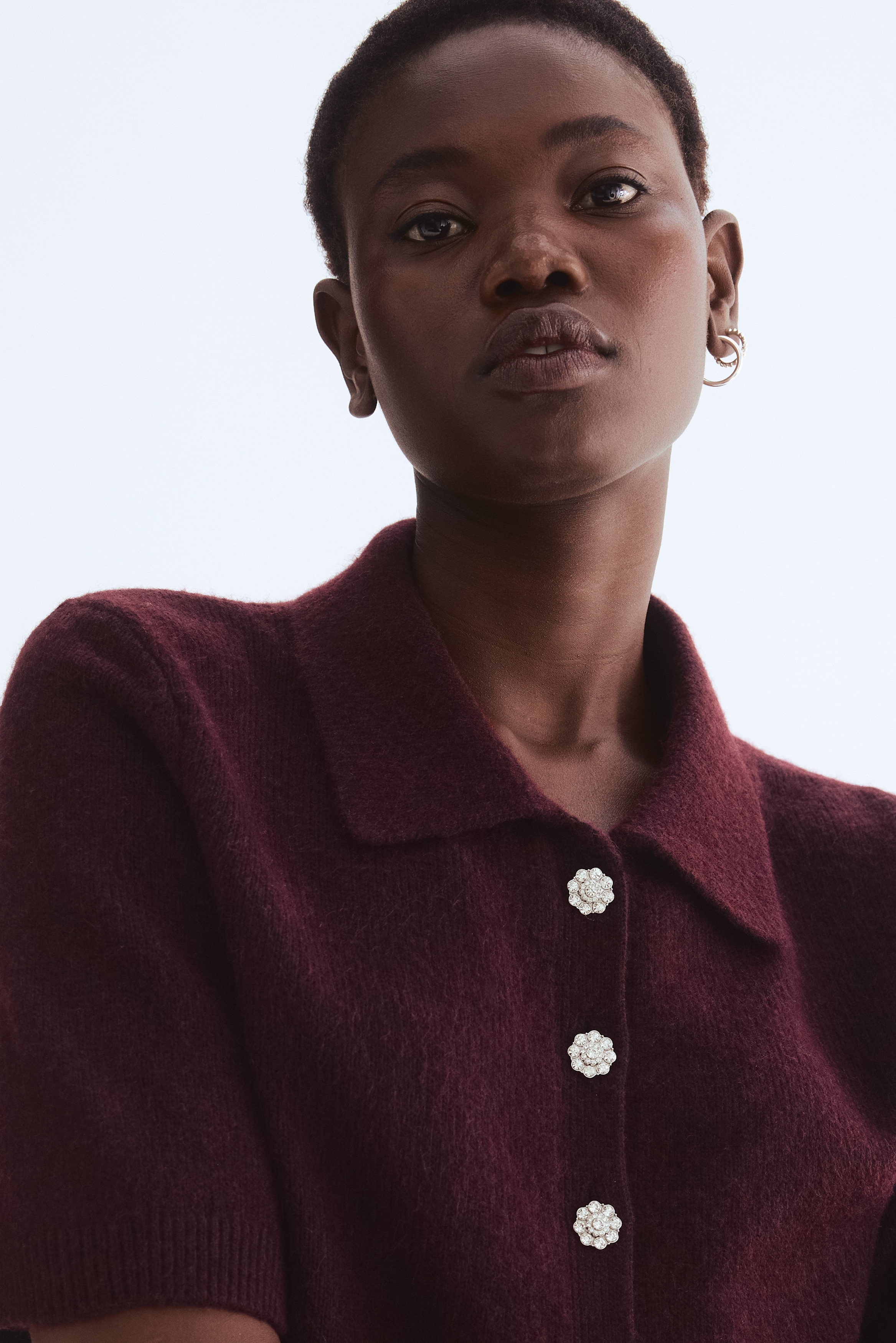 H & M - Short-sleeved collared cardigan - パープル