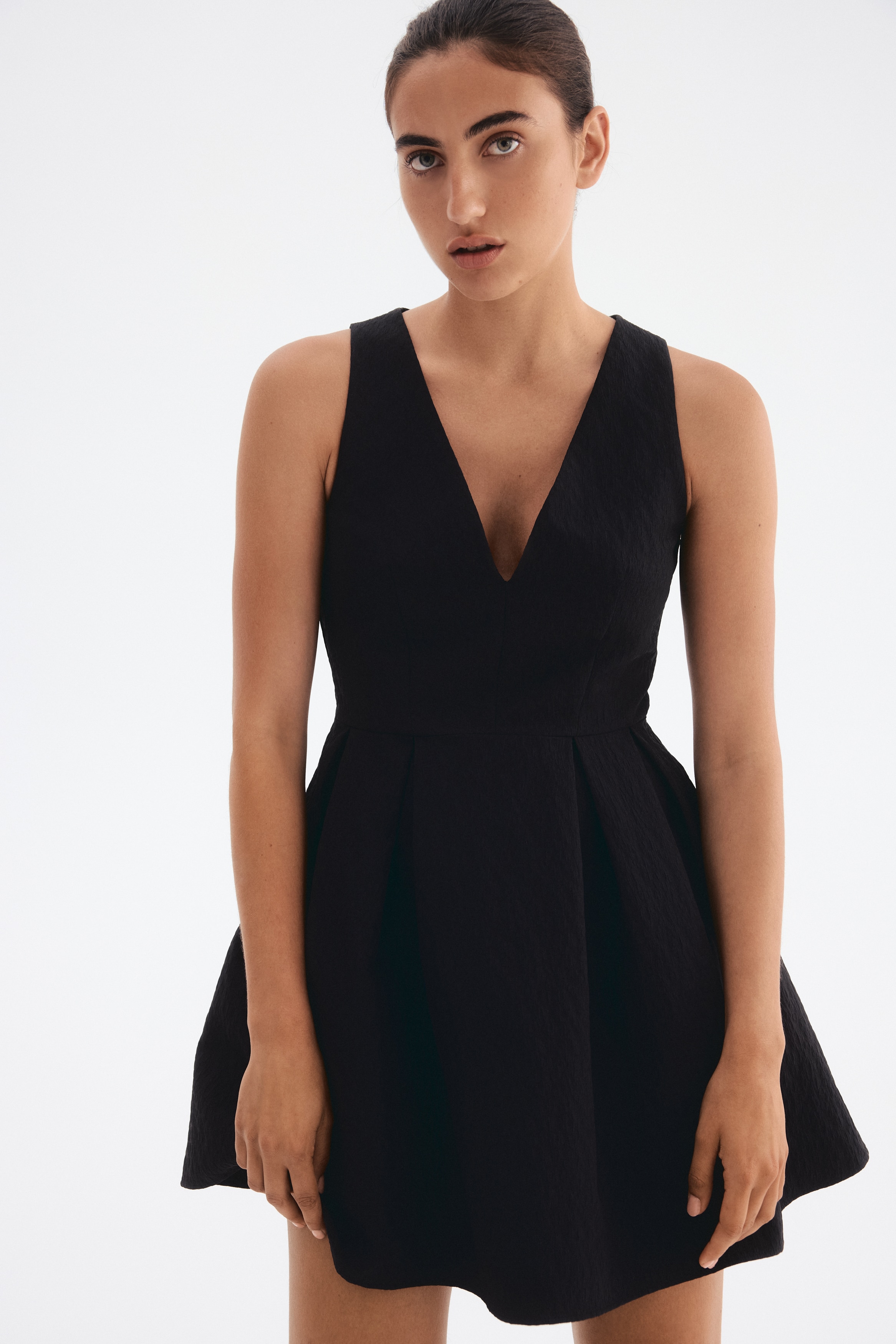 Flared-skirt dress - Black/Light beige/Floral