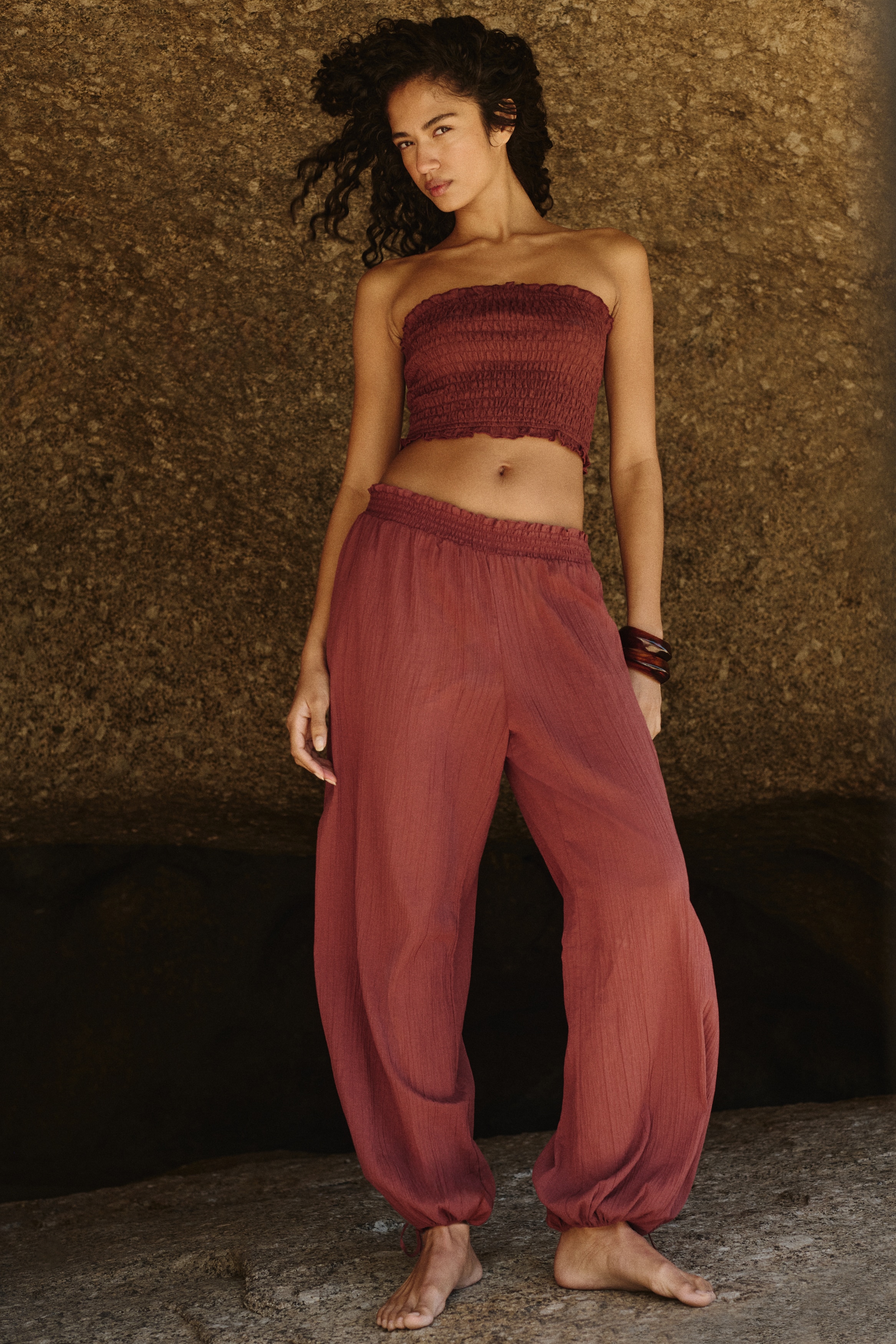 Gecrinkelte Strandhose - Rostbraun