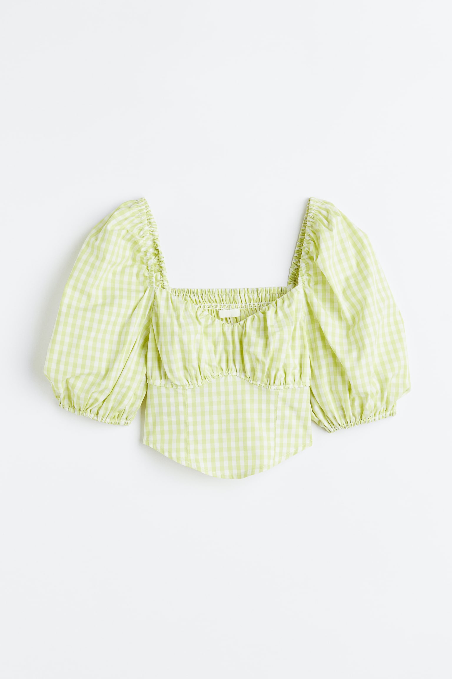 Puff-sleeved cotton blouse - Light green/Checked