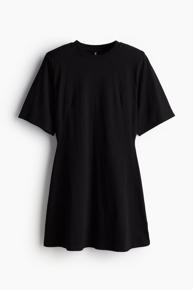 Vestido camiseta con hombreras - Black/Beige/Estampado de leopardo - 1