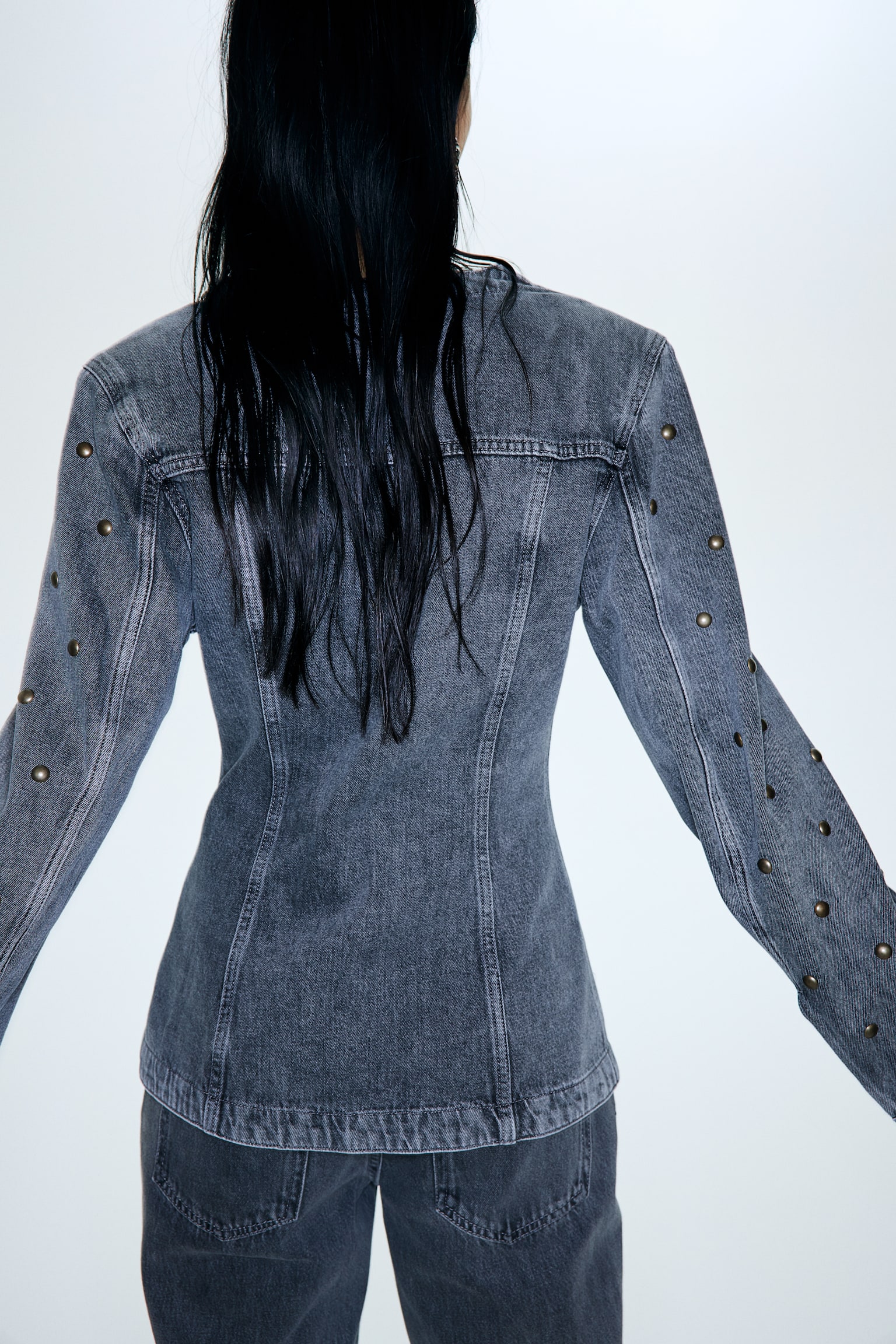 Studded denim shacket - Dark grey - 6