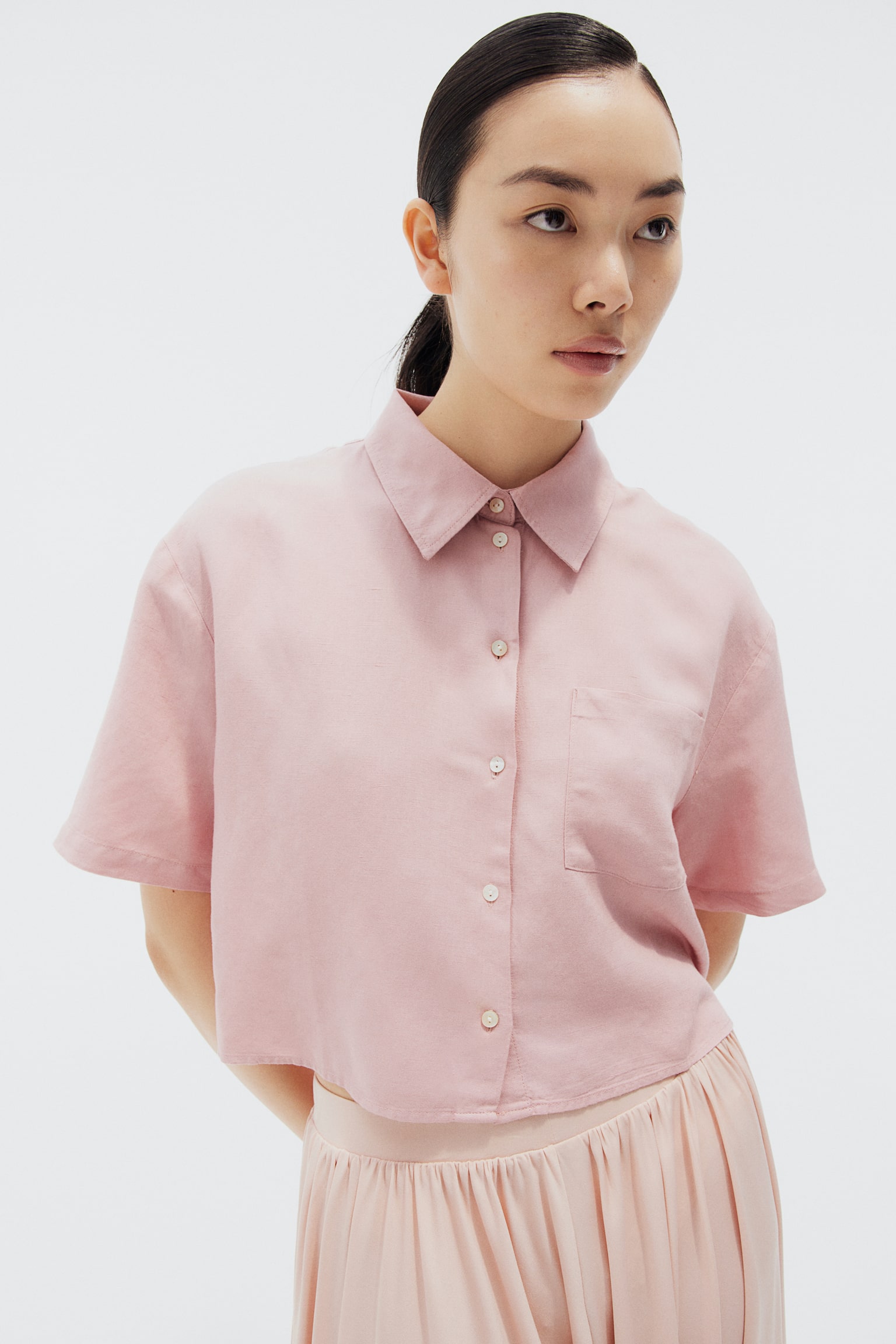 Linen-blend shirt - Dusty pink/Beige/White - 6