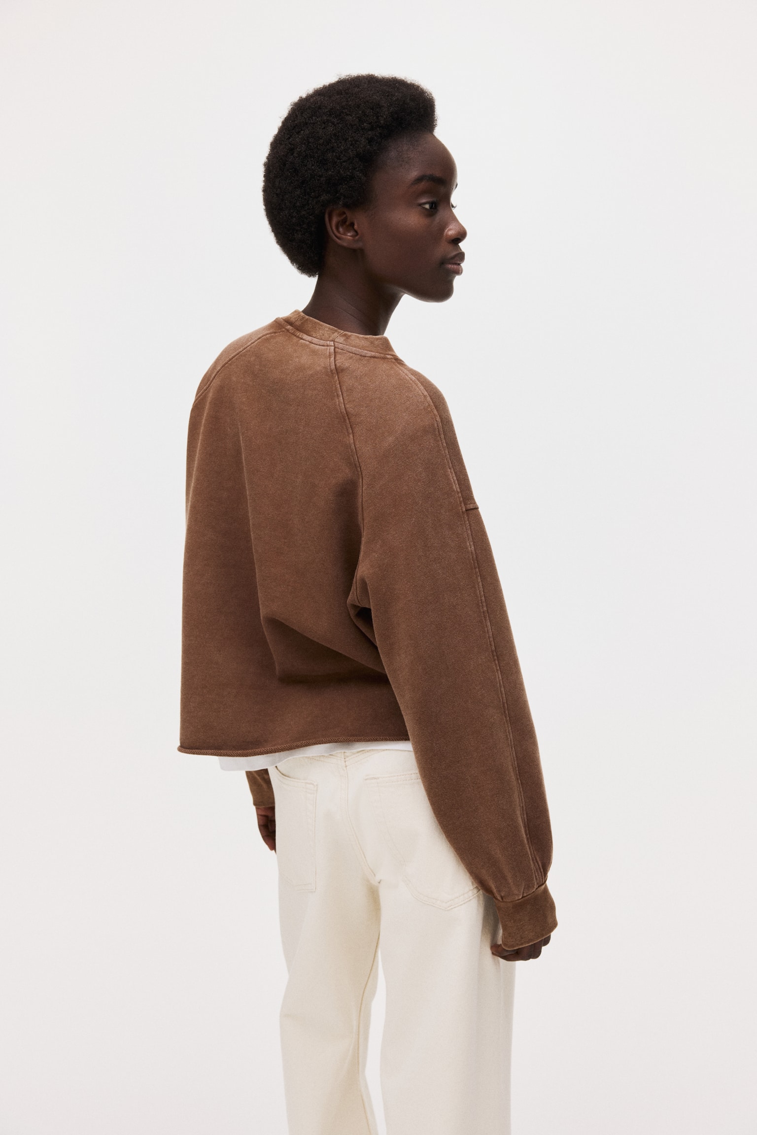 Washed-Look Sweatshirt - Brown/Light beige - 5