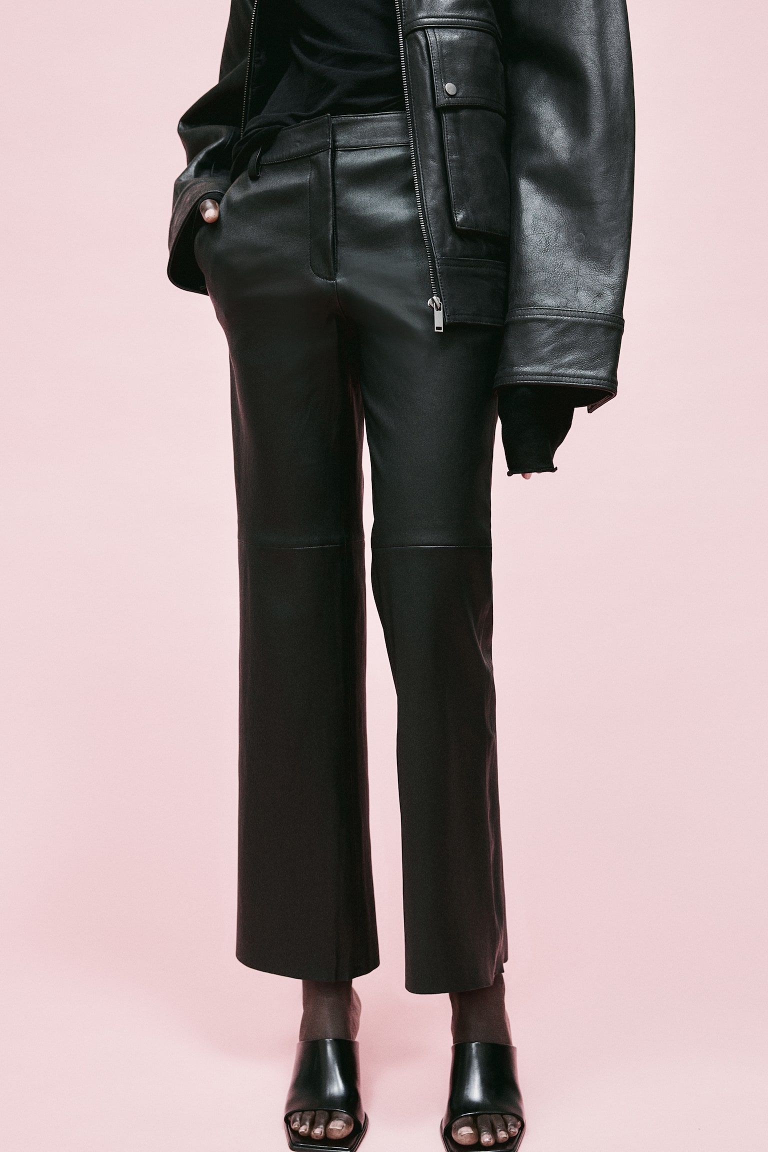 Flared leather trousers - Black/Greige - 7