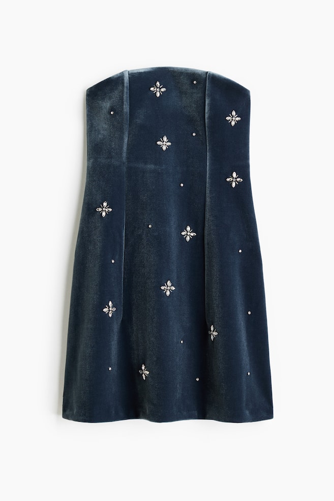 Robe ornementée en velours - Bleu foncé - 1