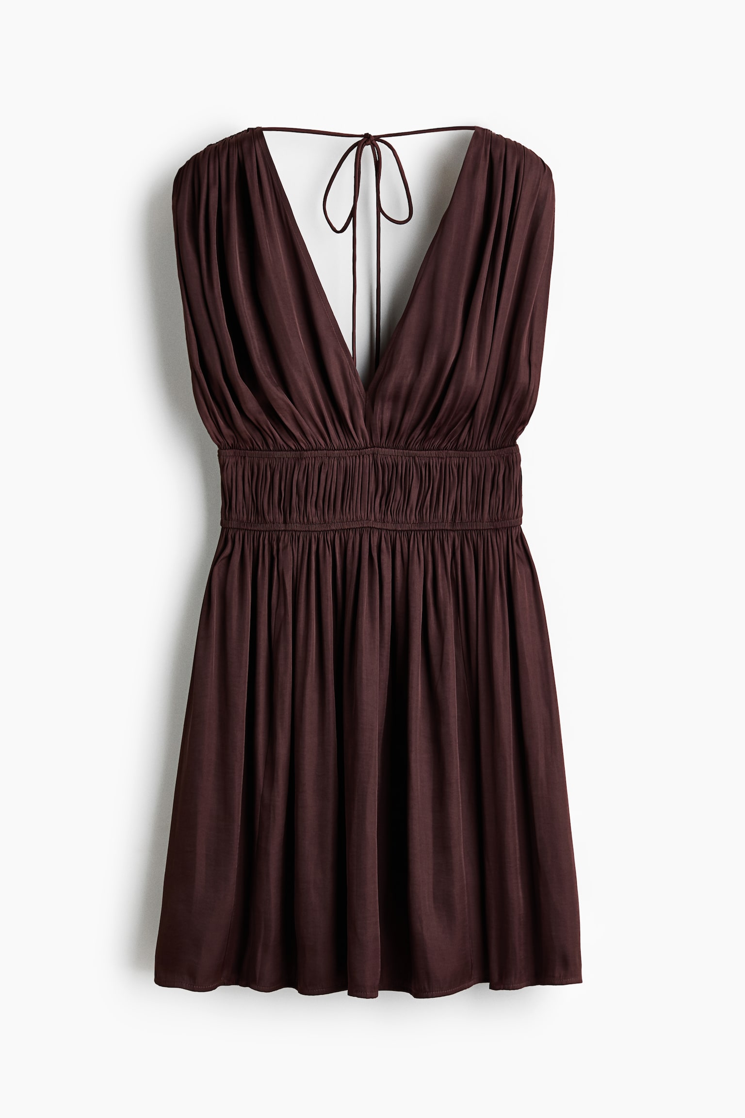 Drapiertes Kleid mit Bindedetails - Dunkelbraun/Schwarz/Geblümt/Senfgelb - 1