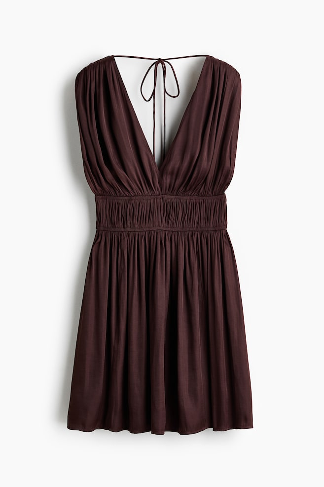 Drapiertes Kleid mit Bindedetails - Dunkelbraun/Senfgelb/Schwarz/Geblümt - 1
