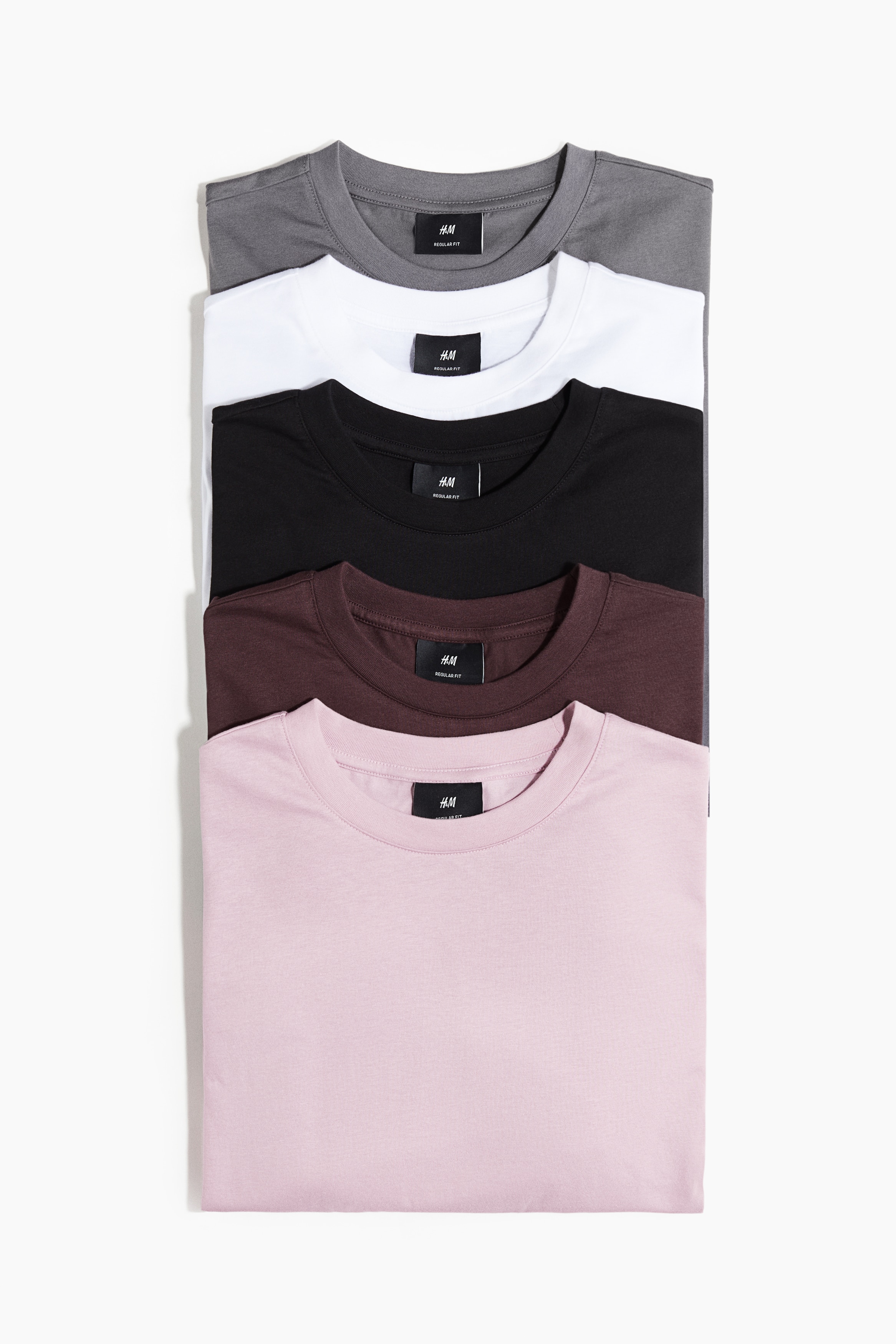 Men - Purple/Pink 5-pack Regular Fit T-shirts - Size: M  - H&M