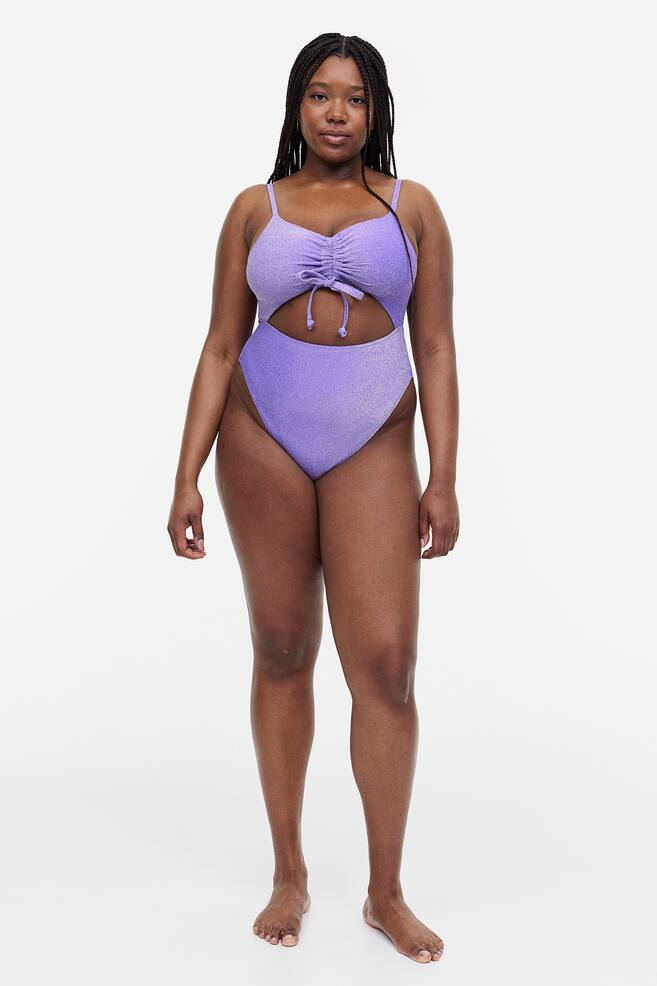 H&M+ High leg drawstring-detail swimsuit - Purple/Glittery/Black - 4