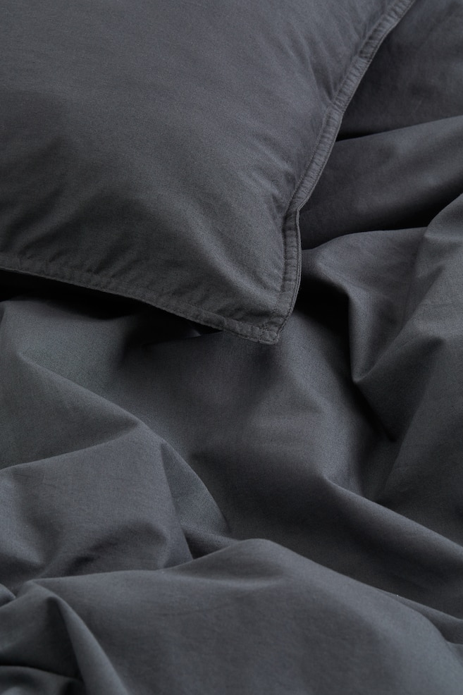 Washed cotton duvet cover set - Dark grey/White/Light beige/Brown/dc - 4