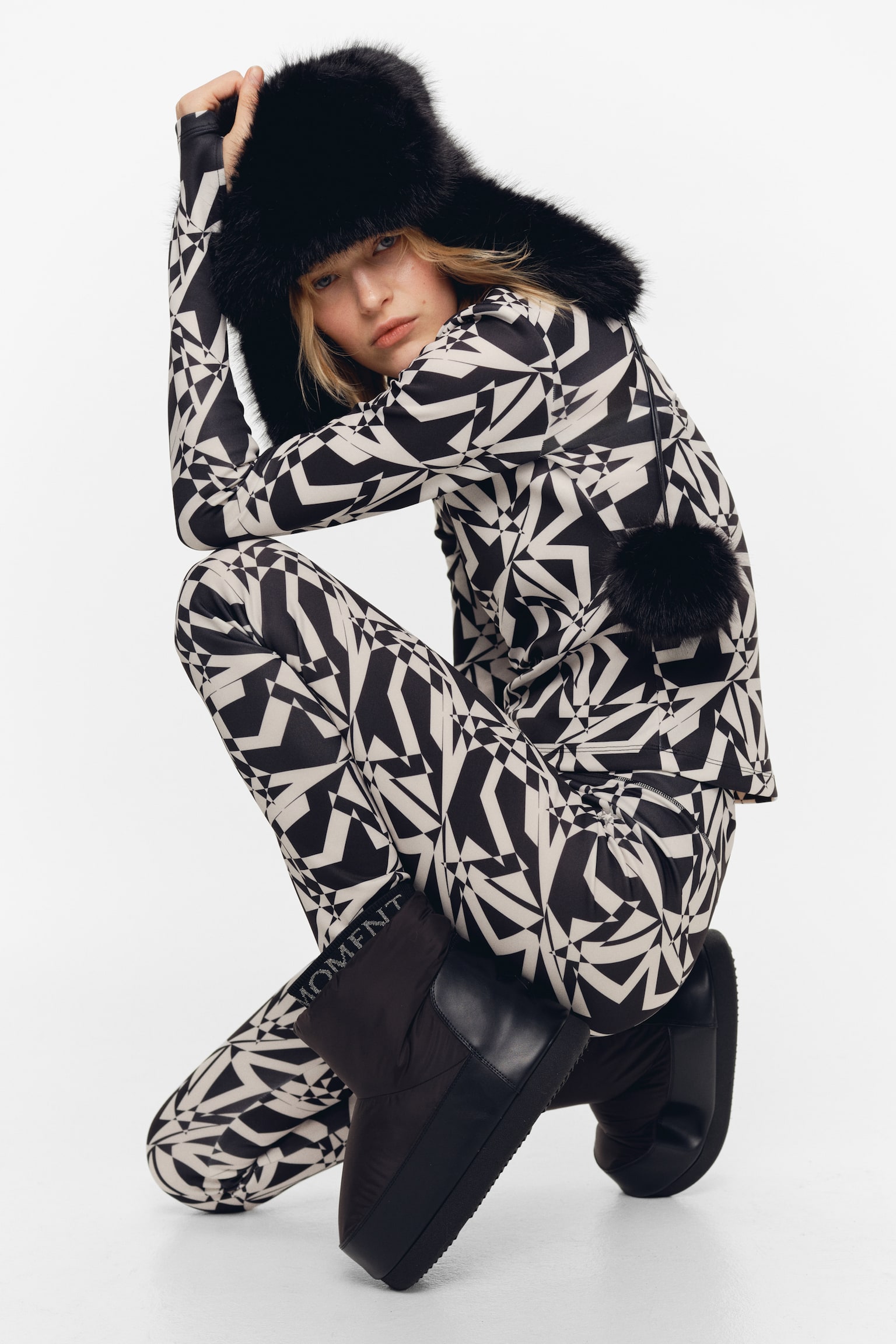 프린트 레깅스 - 블랙/화이트 - 6