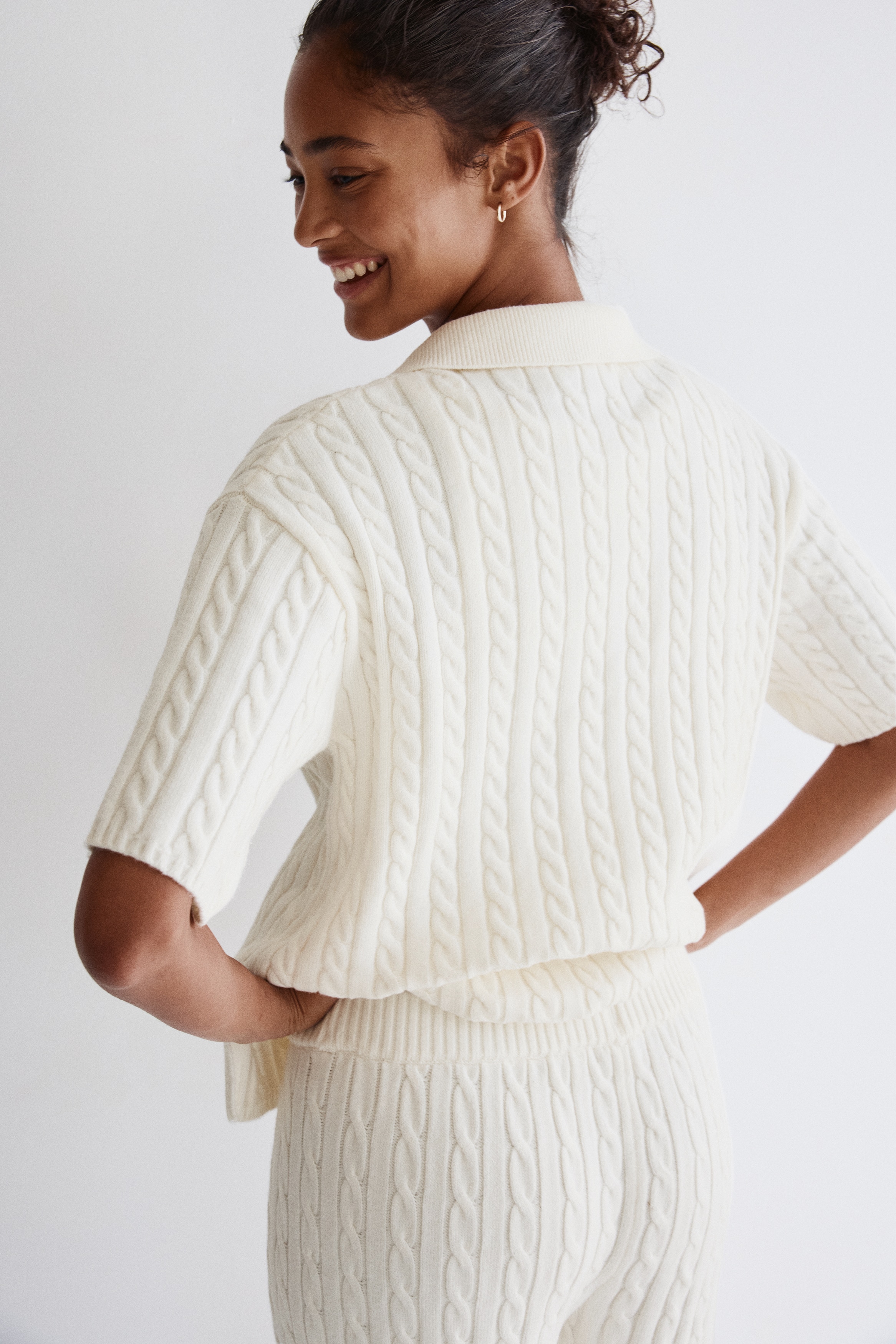 Cable-knit polo shirt