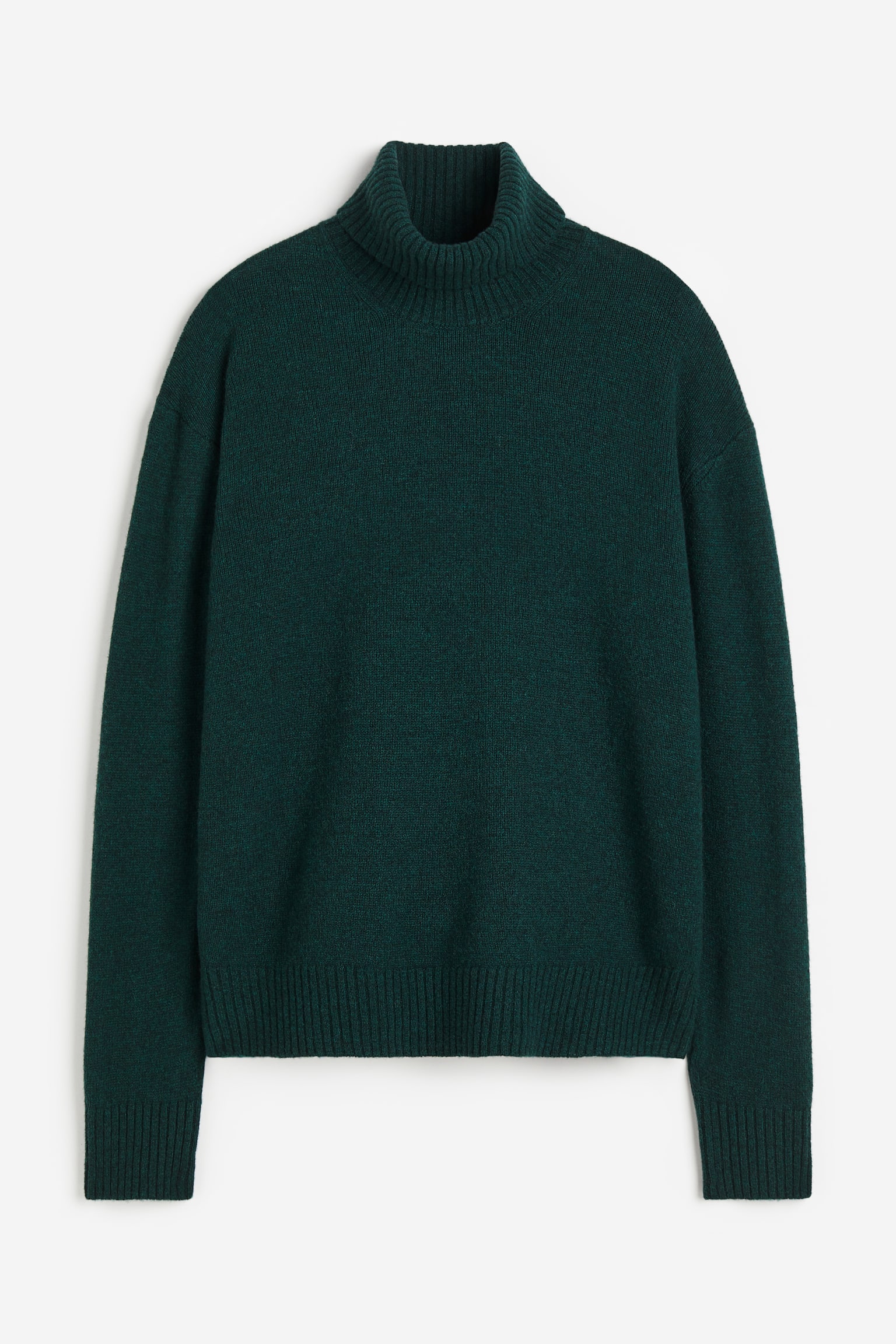 Loose Fit Wool Turtleneck Sweater - Forest green/Dark beige - 1