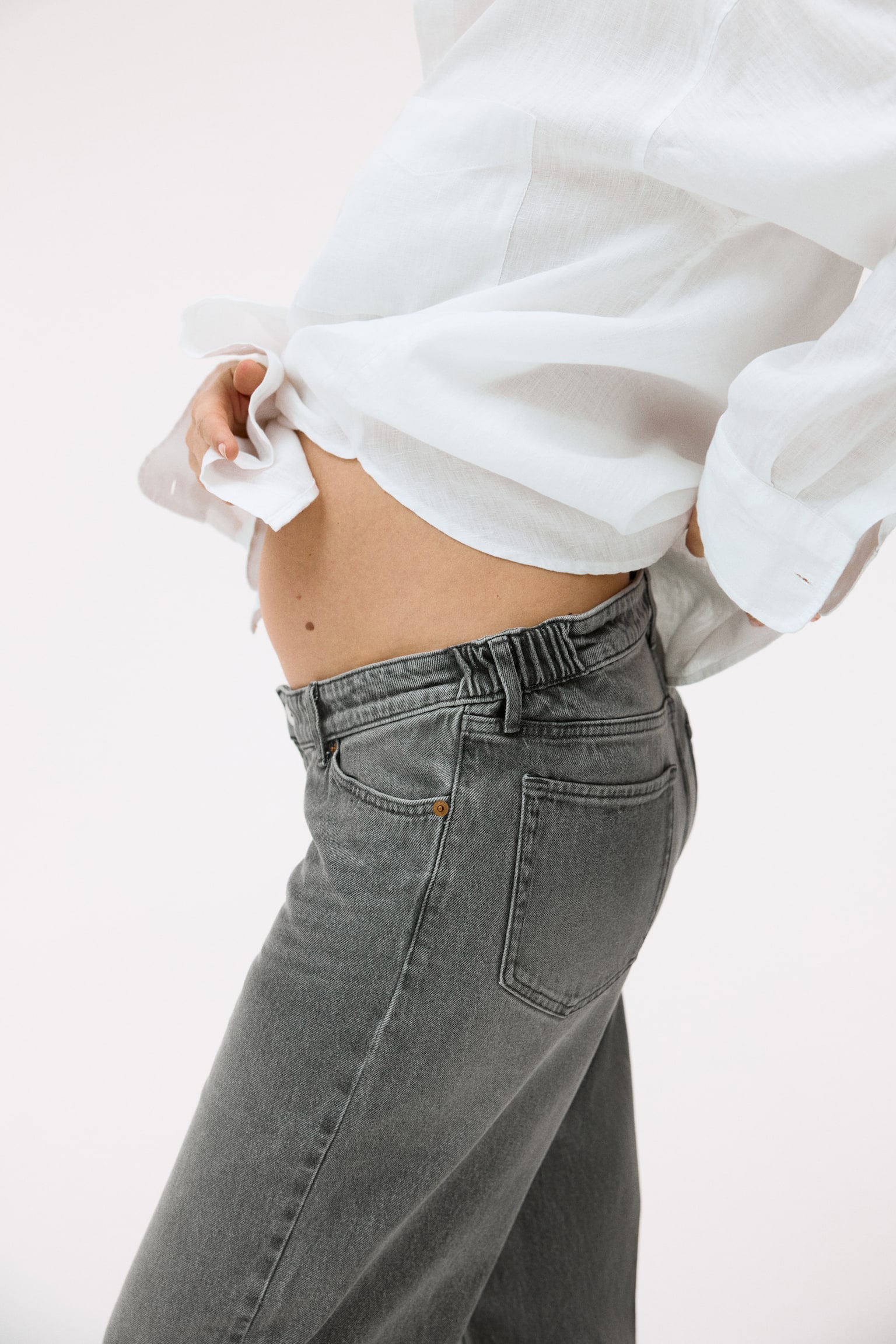 MAMA Wide Low Jeans - אפור ג'ינס - 5