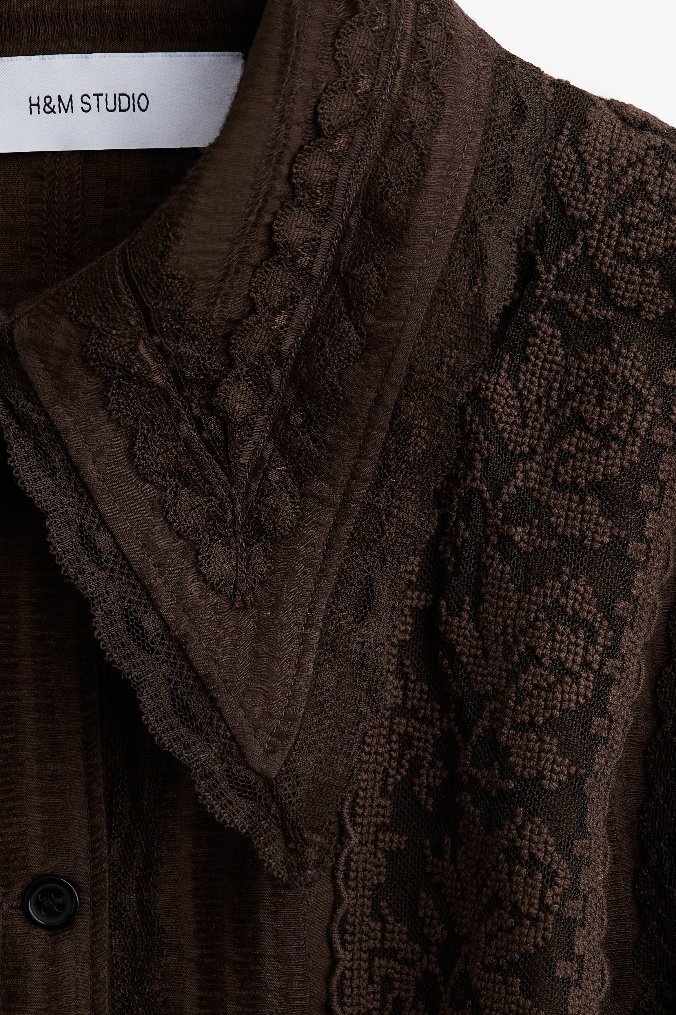 Lace-Trimmed Shirt Dress - Dark brown Lace-Trimmed Shirt Dress - Dark brown