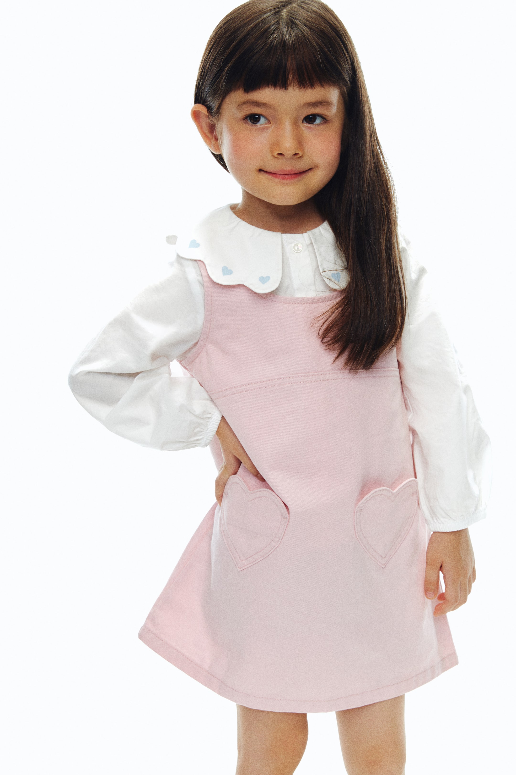 View larger image: Twill pinafore dress - Light pink - Kids | H&M SG 4