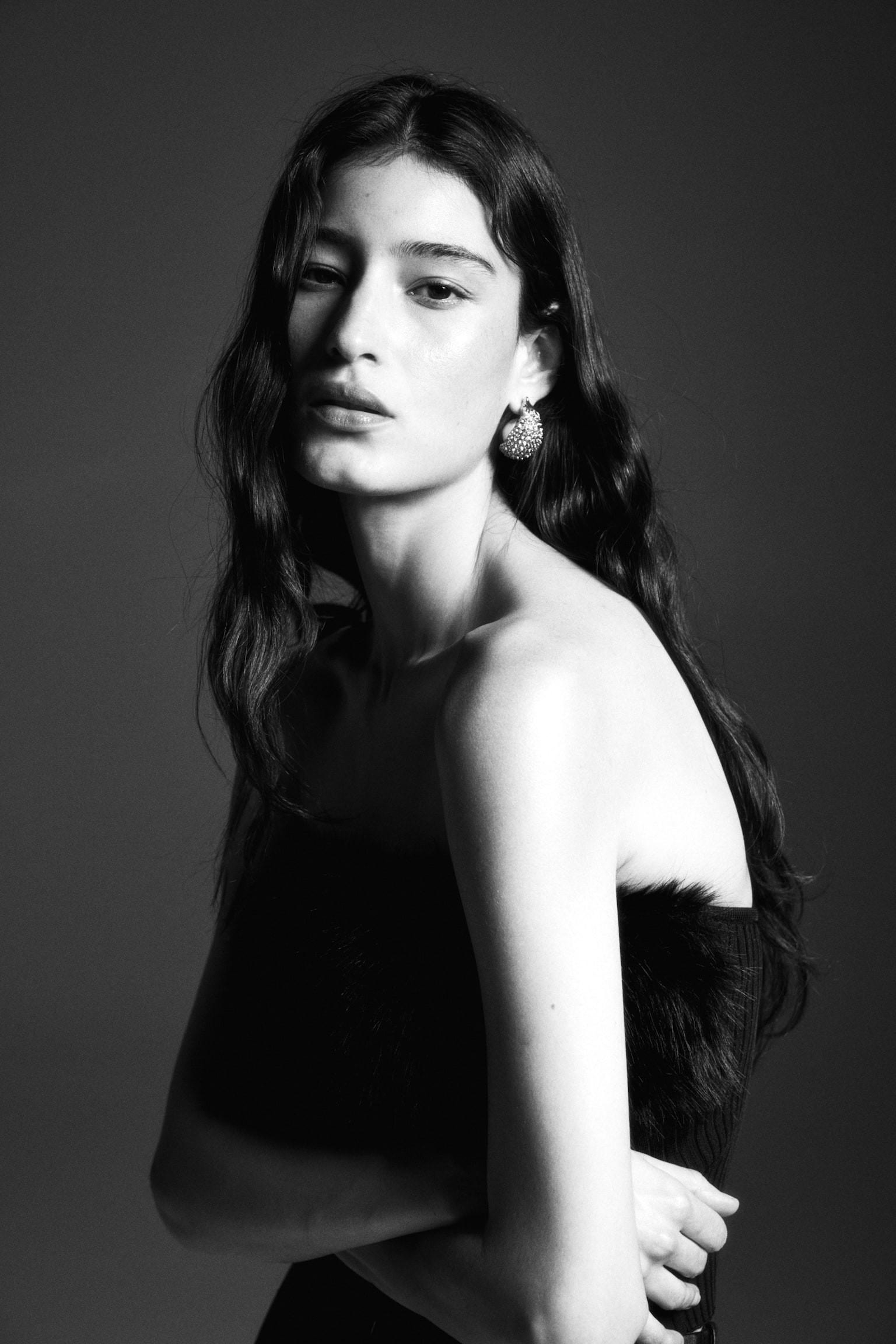 リブニットチューブトップ - ブラック - 1