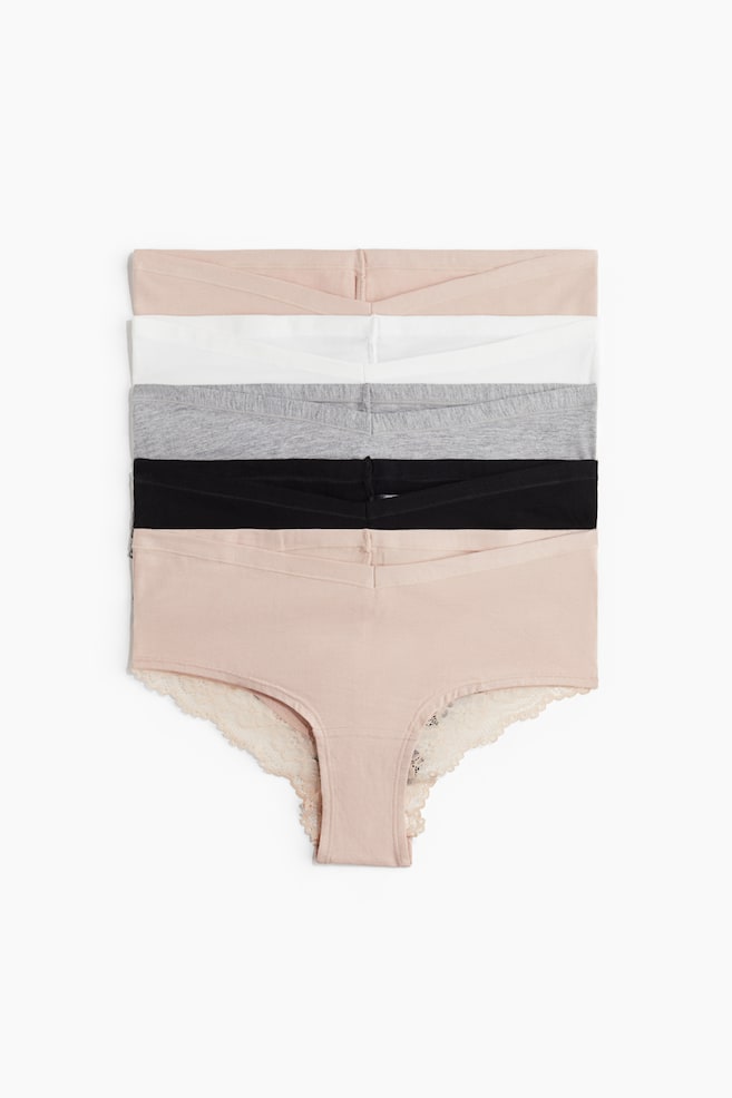 MAMA Set van 5 katoenen slips met kant - Hipster - Grijs gemêleerd/lichtbeige/Poederroze/wit/zwart - 1