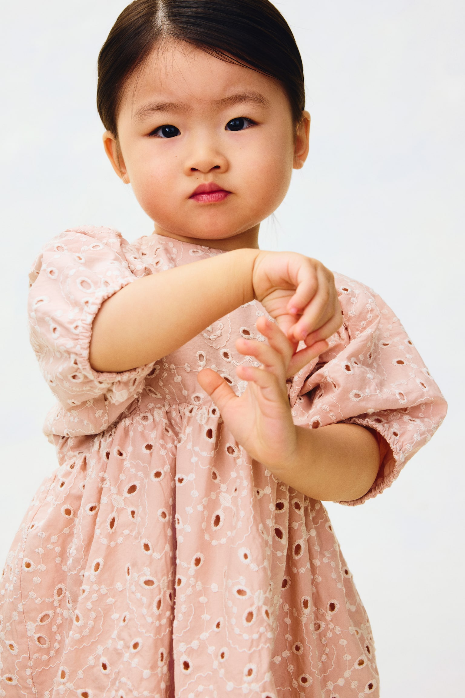 Broderie anglaise cotton dress - Rosa empolvado claro/Floral - 6