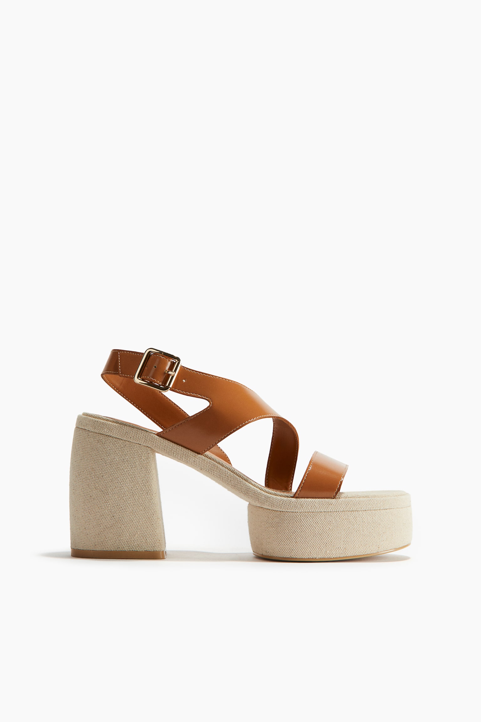 Block-heeled platform sandals - Beige/Brown/Black - 1