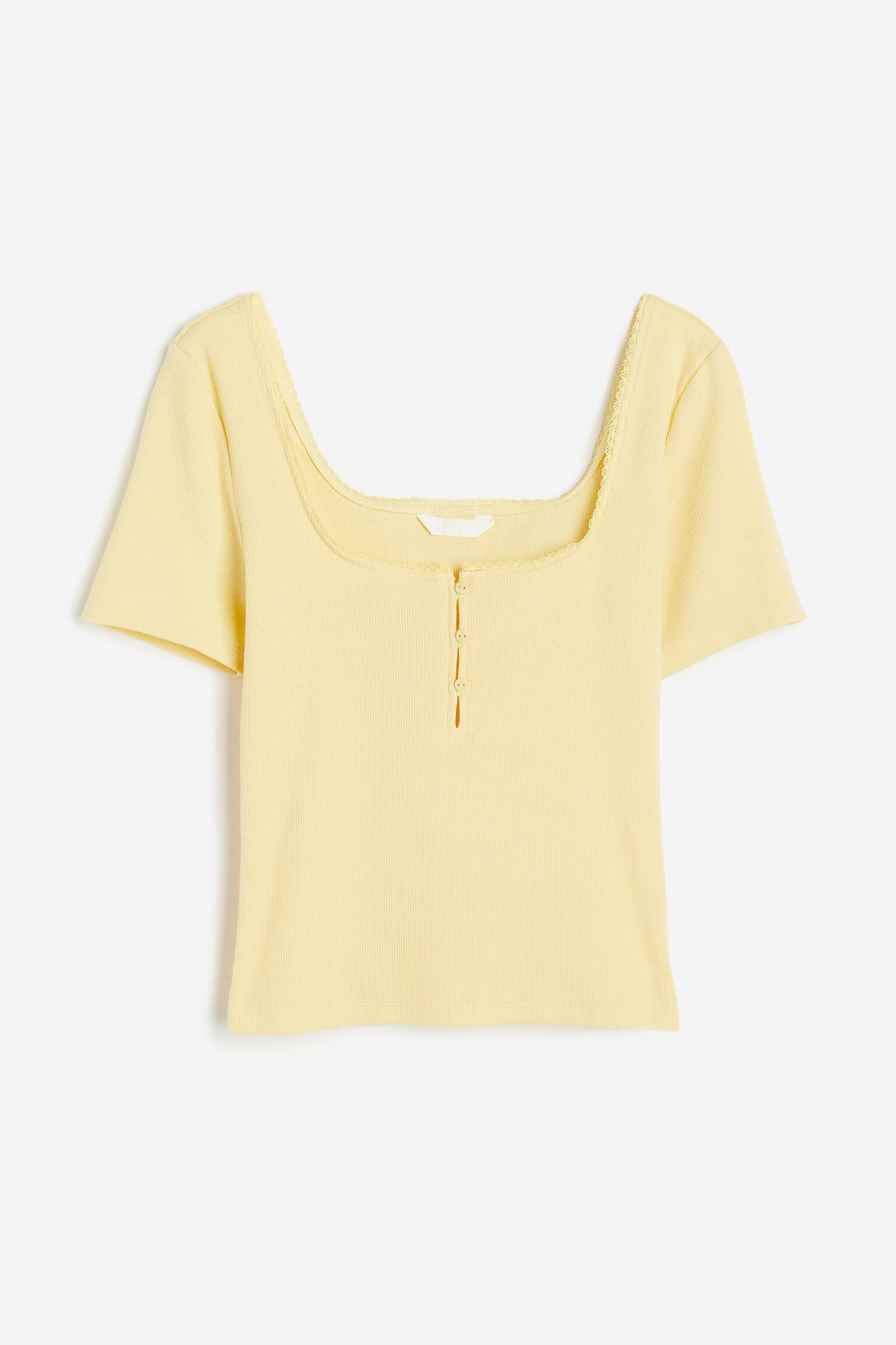 Ribbed jersey top - Light yellow/Bright red/Black - 1