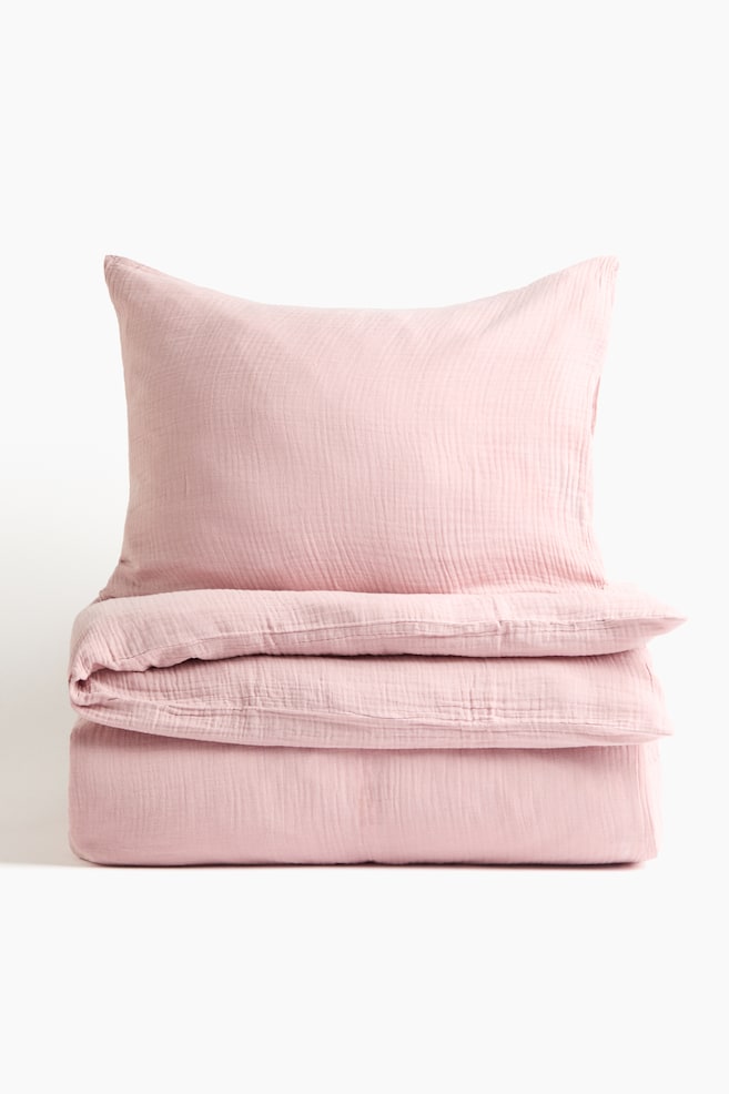 Muslin Twin Duvet Cover Set - Light pink/Brown/Dusty pink/Dark brown/Dusty pink/Dark beige/Dusty yellow/Light taupe/Light beige/Dark green/White/Light dusty green/Green/Light taupe/Charcoal gray/Taupe - 1