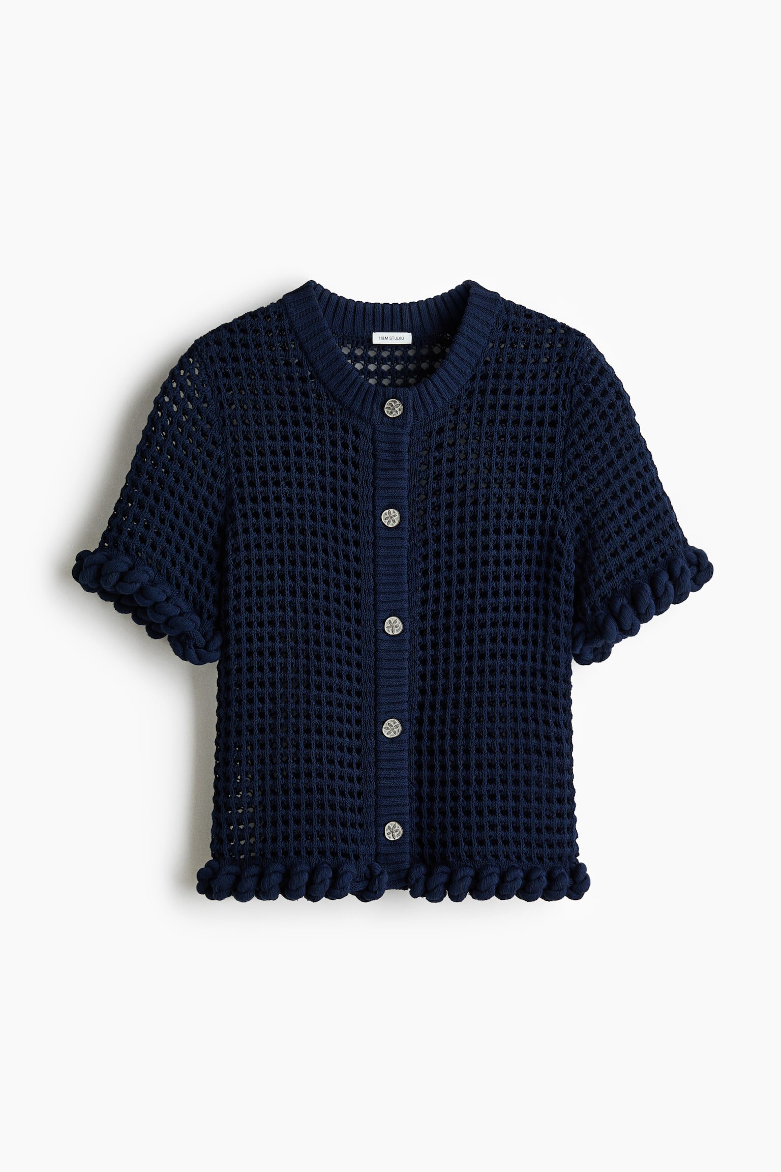 Cardigan in Ajourstrick mit Kordeldetail - Marineblau - 1