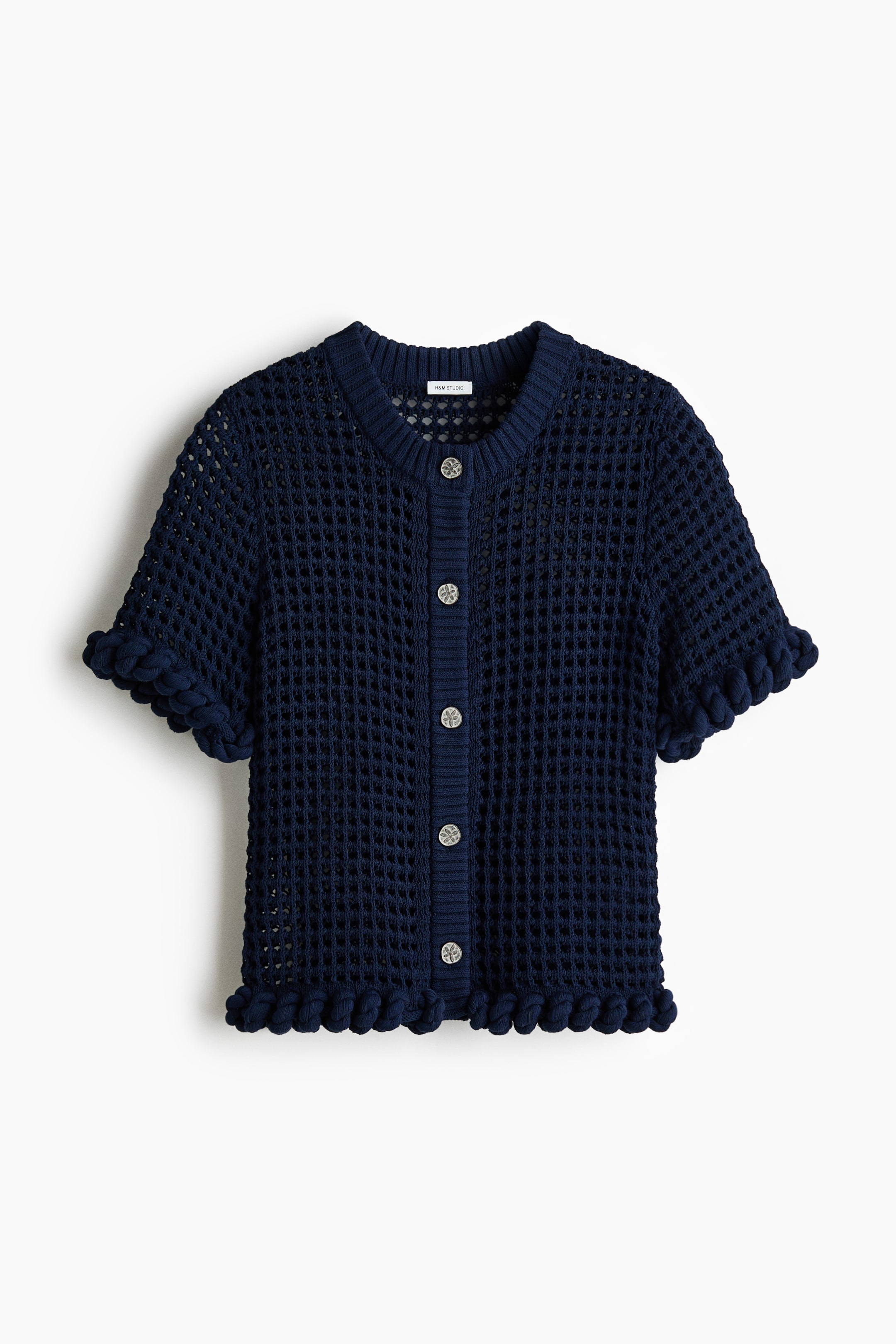 Rope-Detail Open-Knit Cardigan