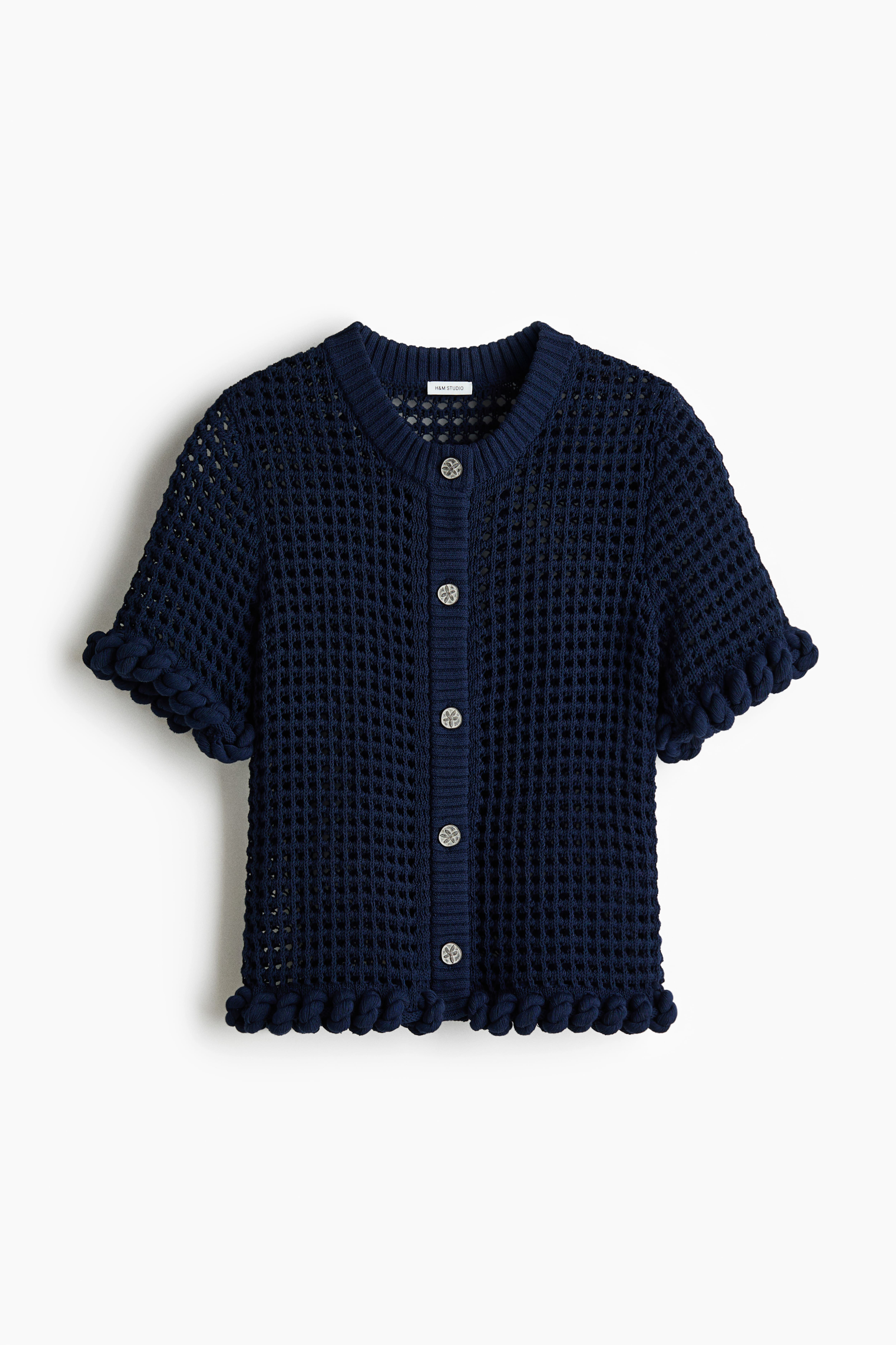Rope-Detail Open-Knit Cardigan