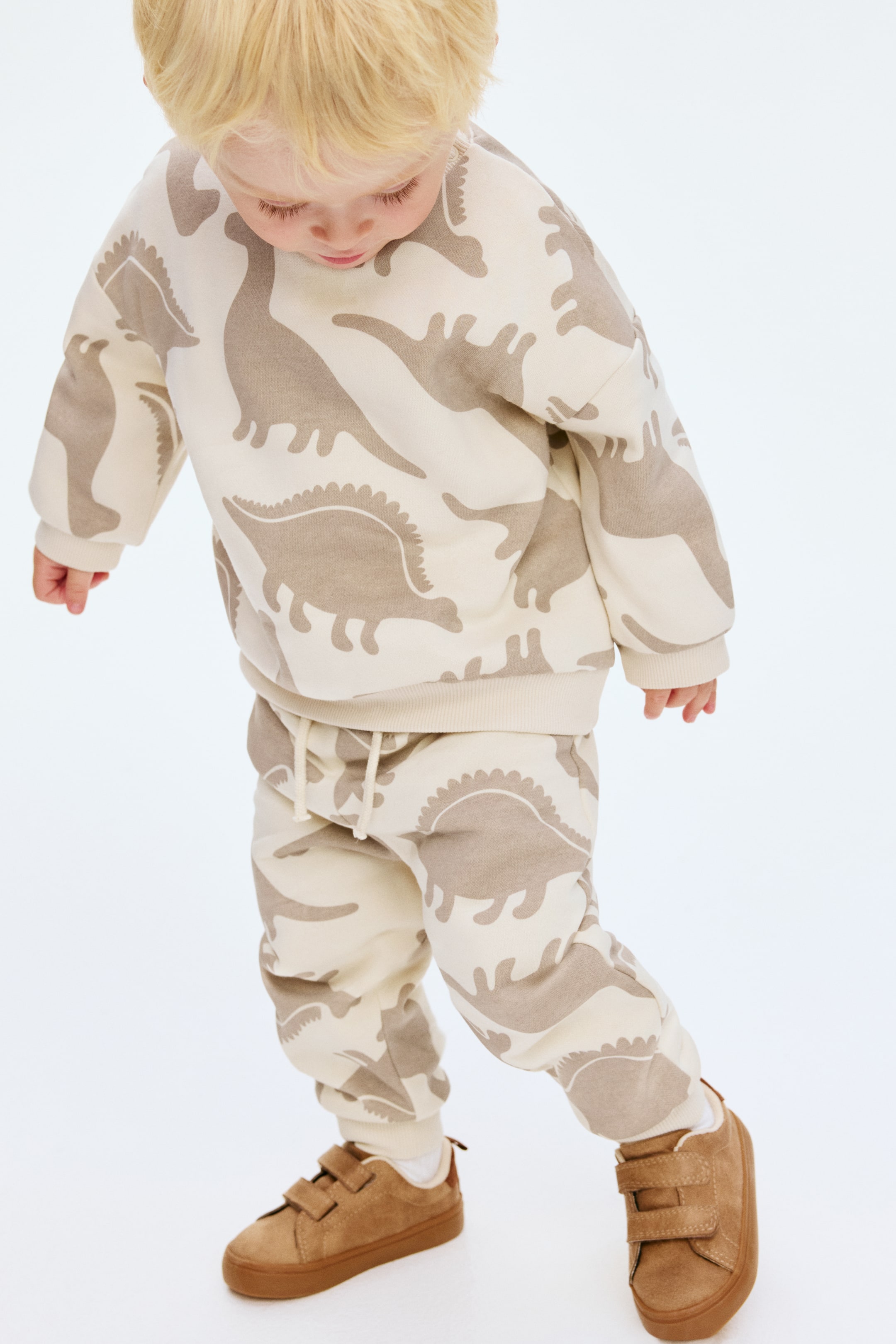 View larger image: 2-piece printed brushed-inside sweatshirt set - Cream/Dinosaurs - Kids | H&M 2