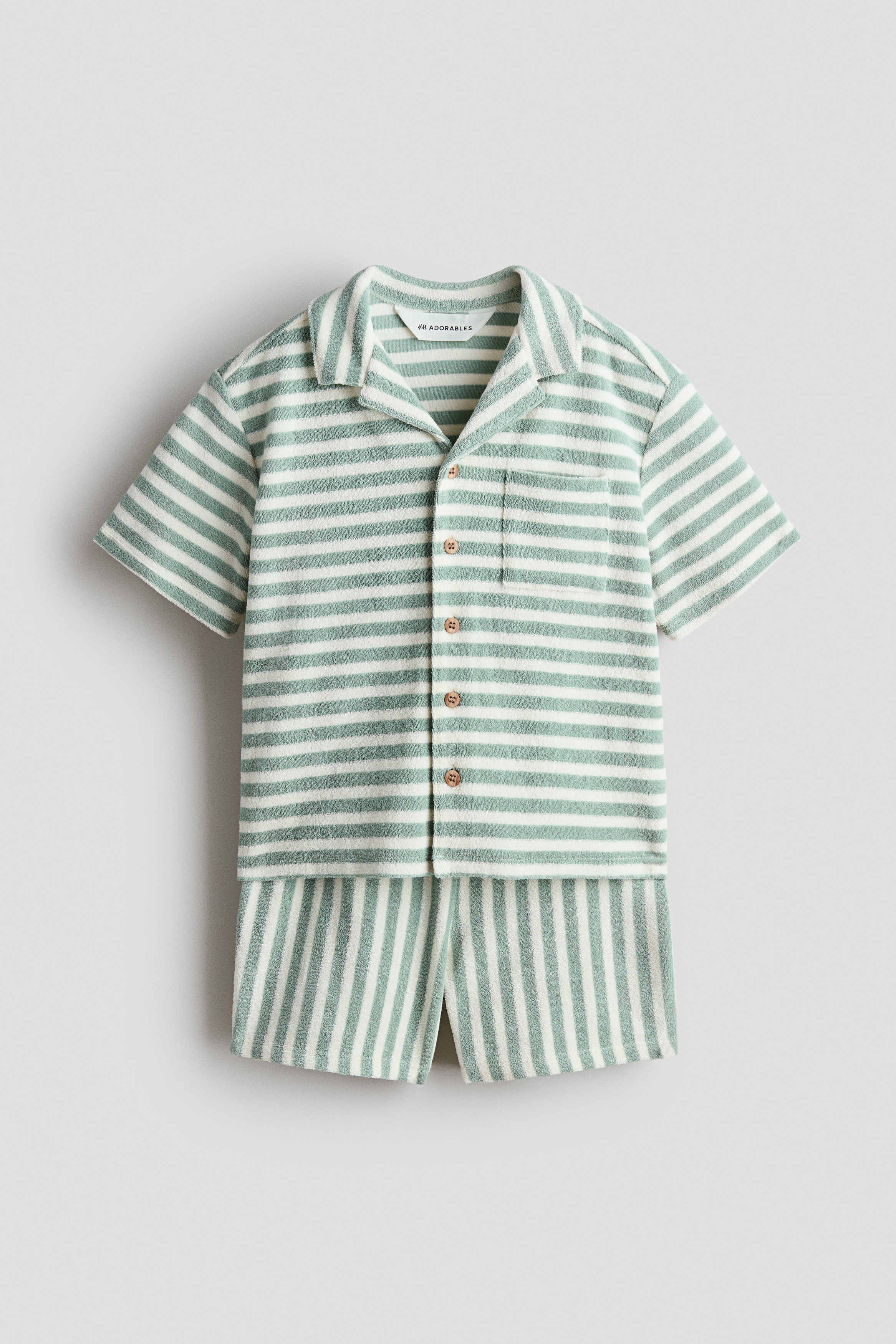 2-delat set i frotté - Grön/Vitrandig/Vit/Blårandig