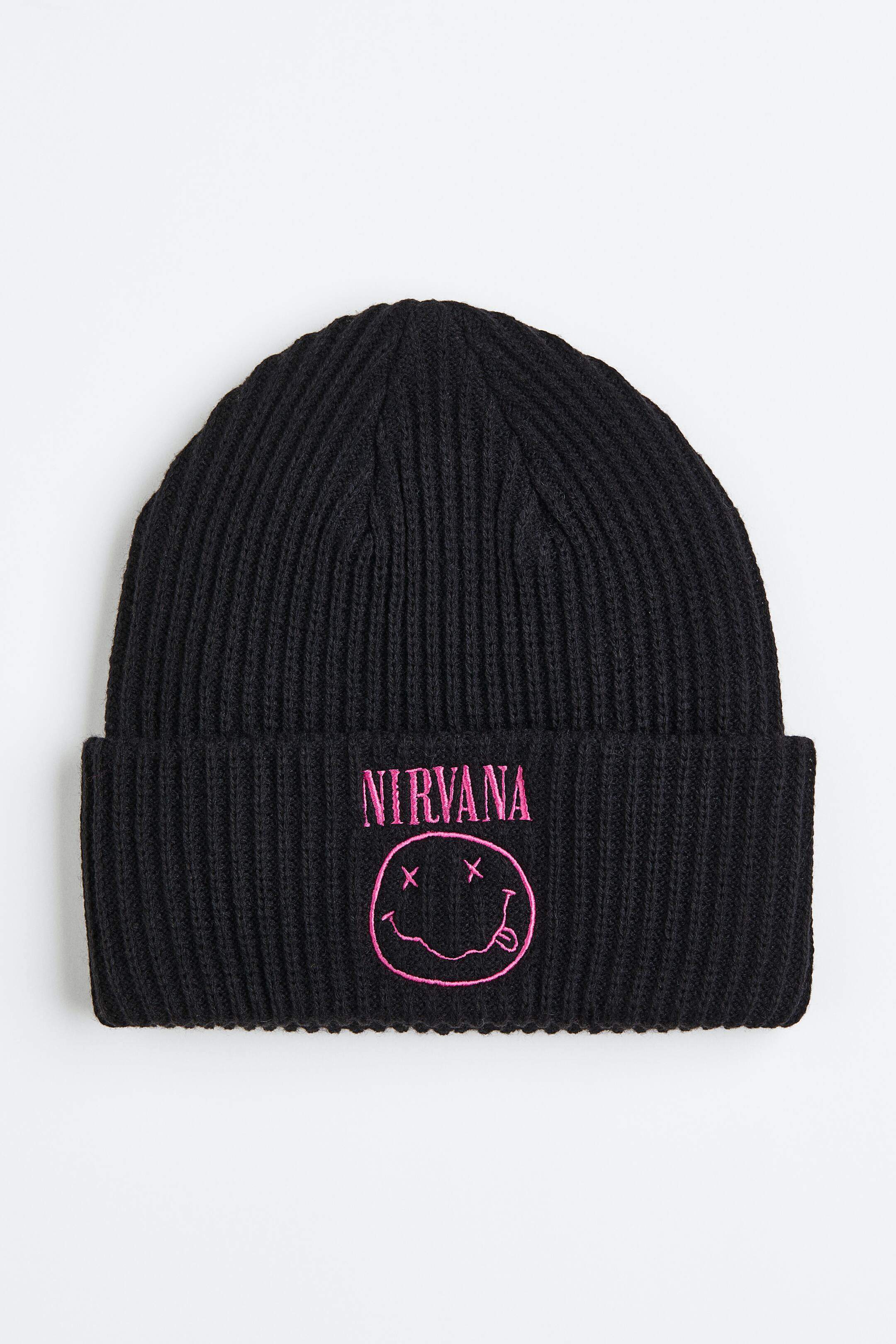 刺繍リブニットキャップ - ブラック／Nirvana - レディース | H&M JP