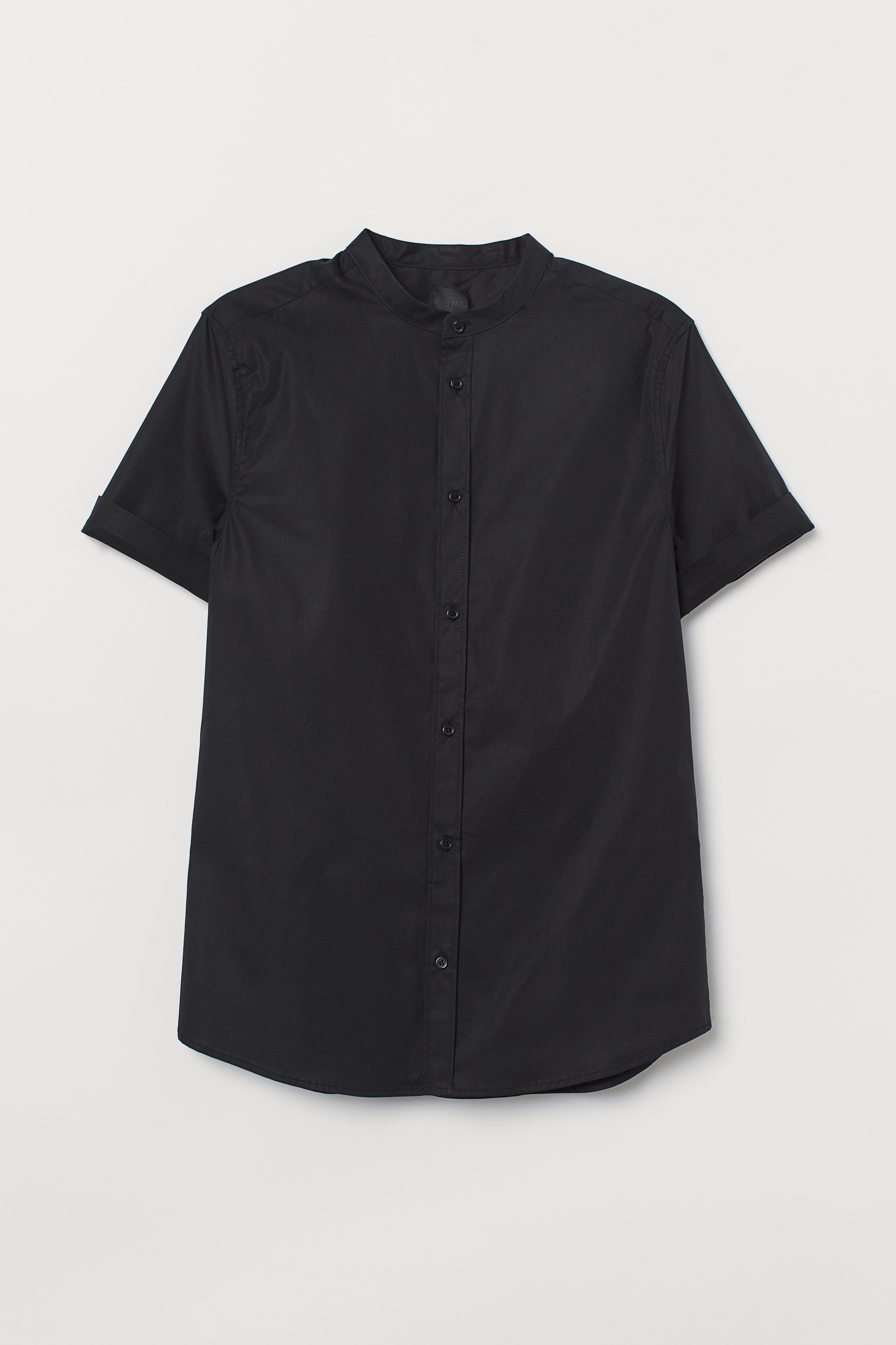 Muscle Fit Cotton Shirt - Short sleeve - Regular length - Black - Men | H&M  US