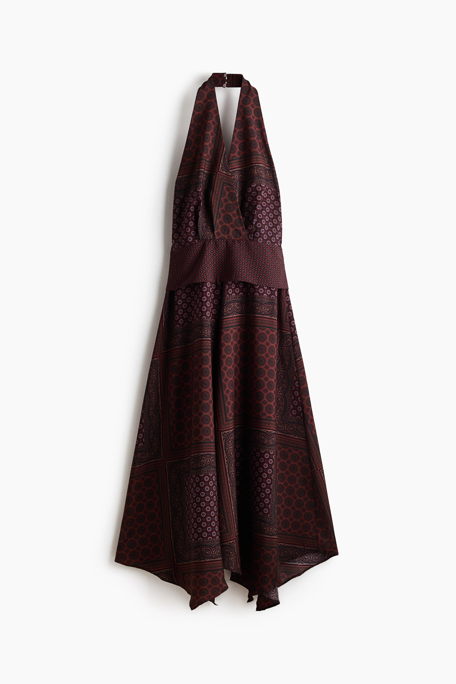 Lange halterjurk - Burgundy/Patterned