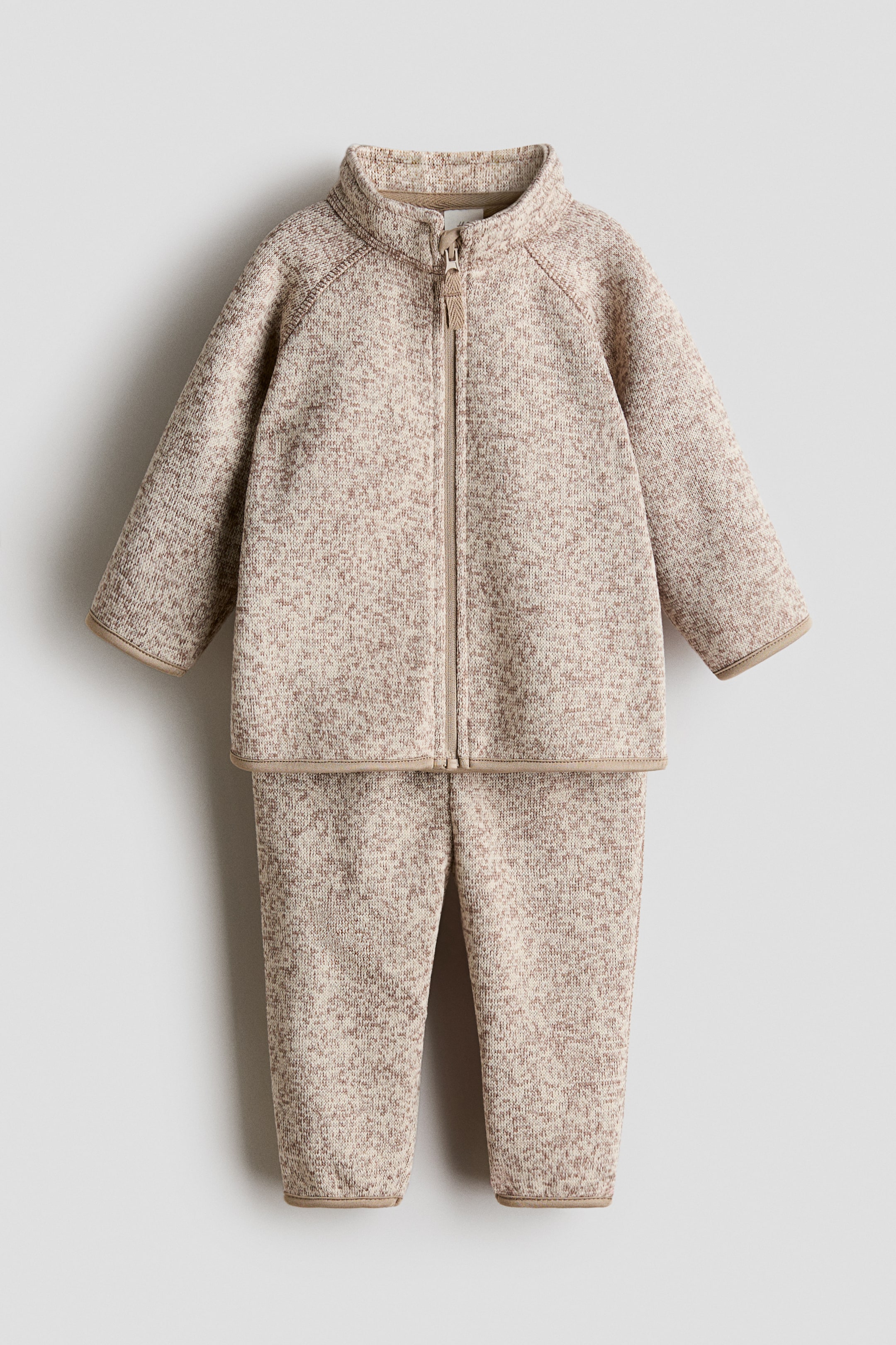 Visa större bild: 2-delat stickat set i fleece - Ljusbeigemelerad - BARN | H&M FI 1