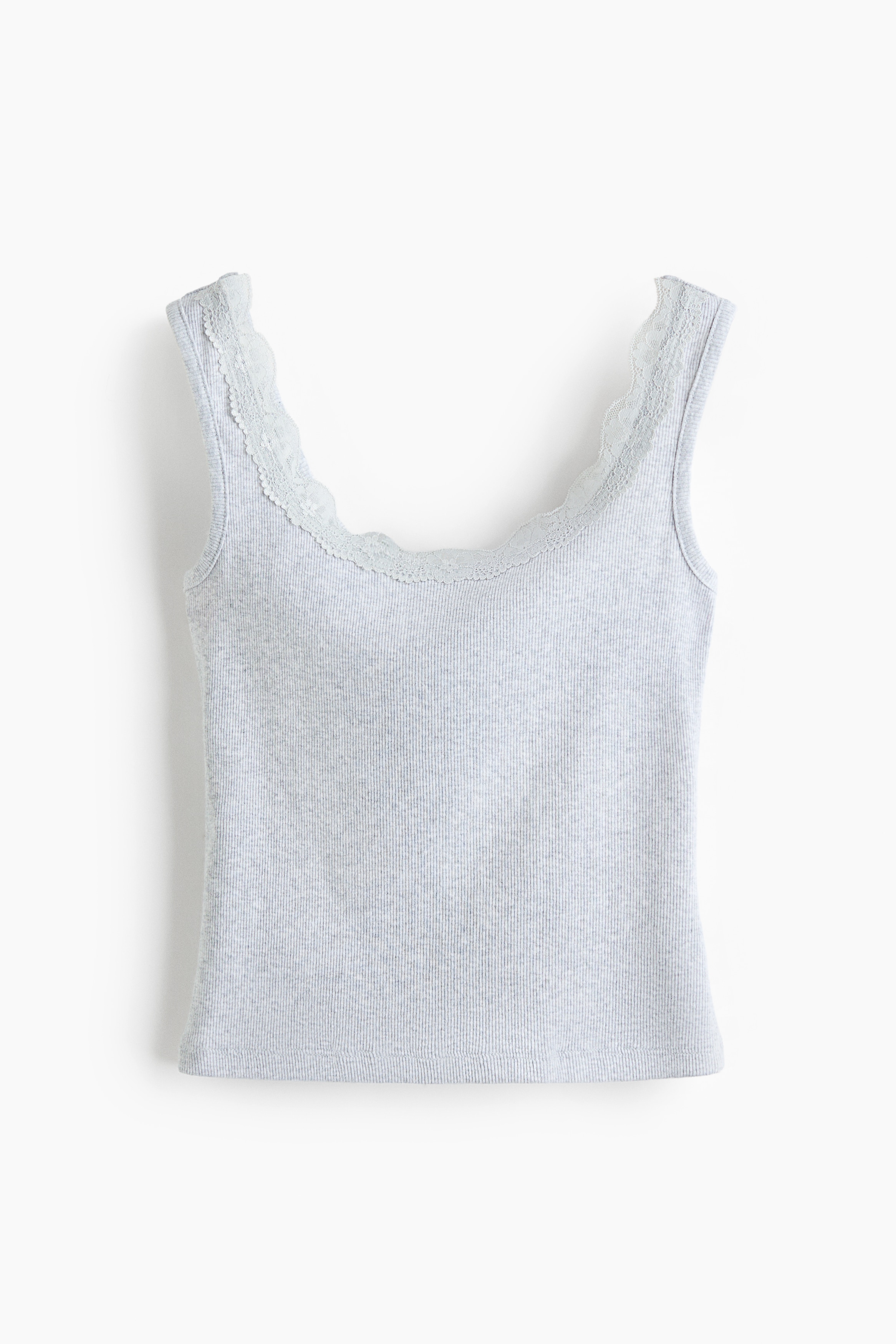 Lace-trimmed vest top - Light grey marl/White/Dark blue