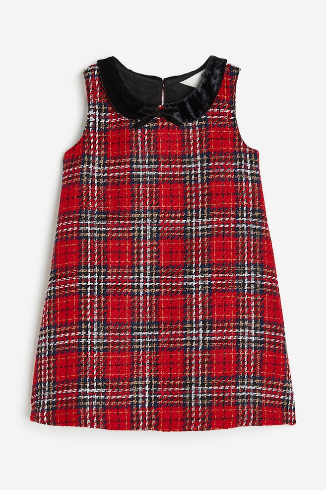 Collared A-line dress - Red/Checked - 1
