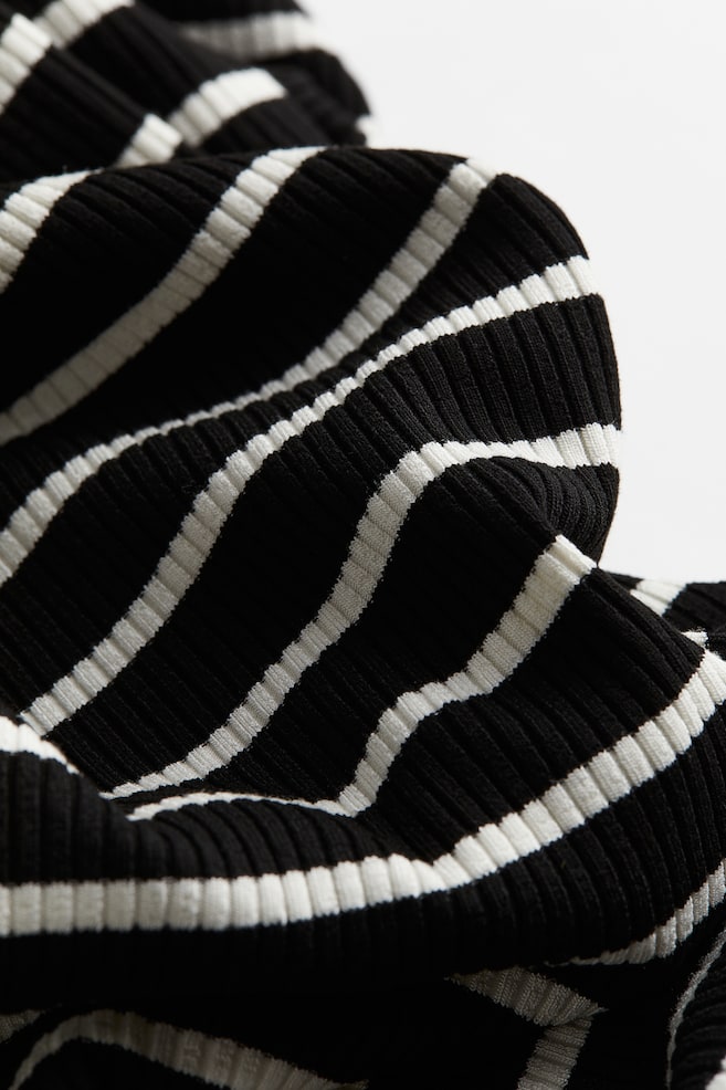 Rib-knit off-the-shoulder dress - Black/Striped/Black - 3