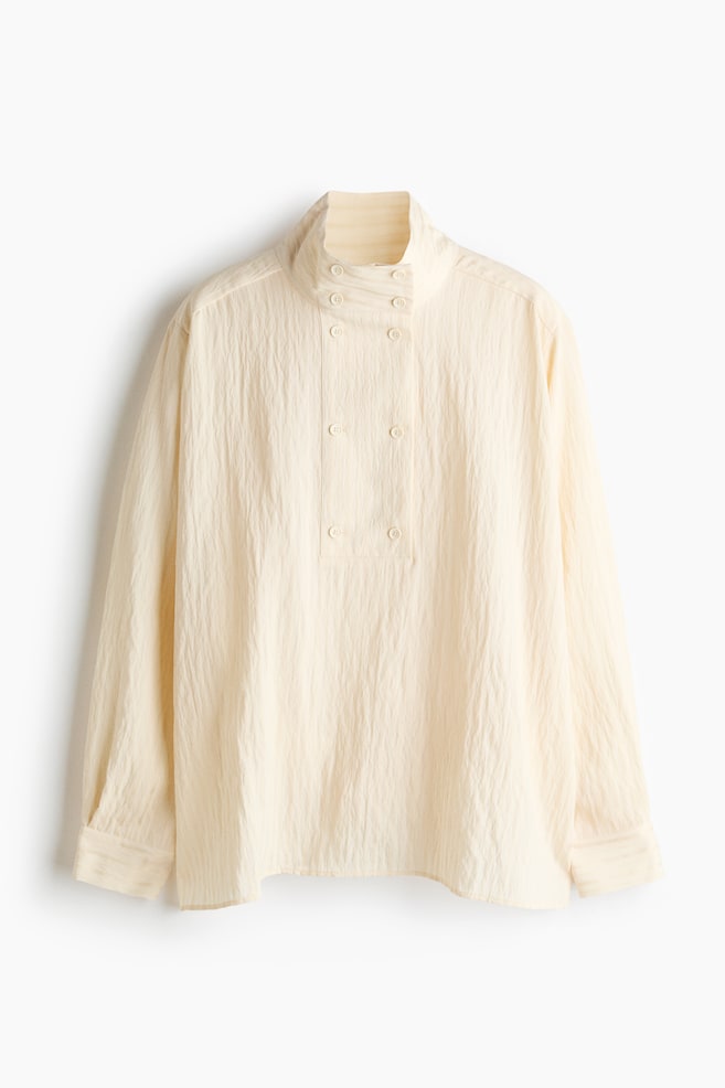 Camisa texturizada en mezcla de viscosa - Beige claro/Marrón oscuro - 1