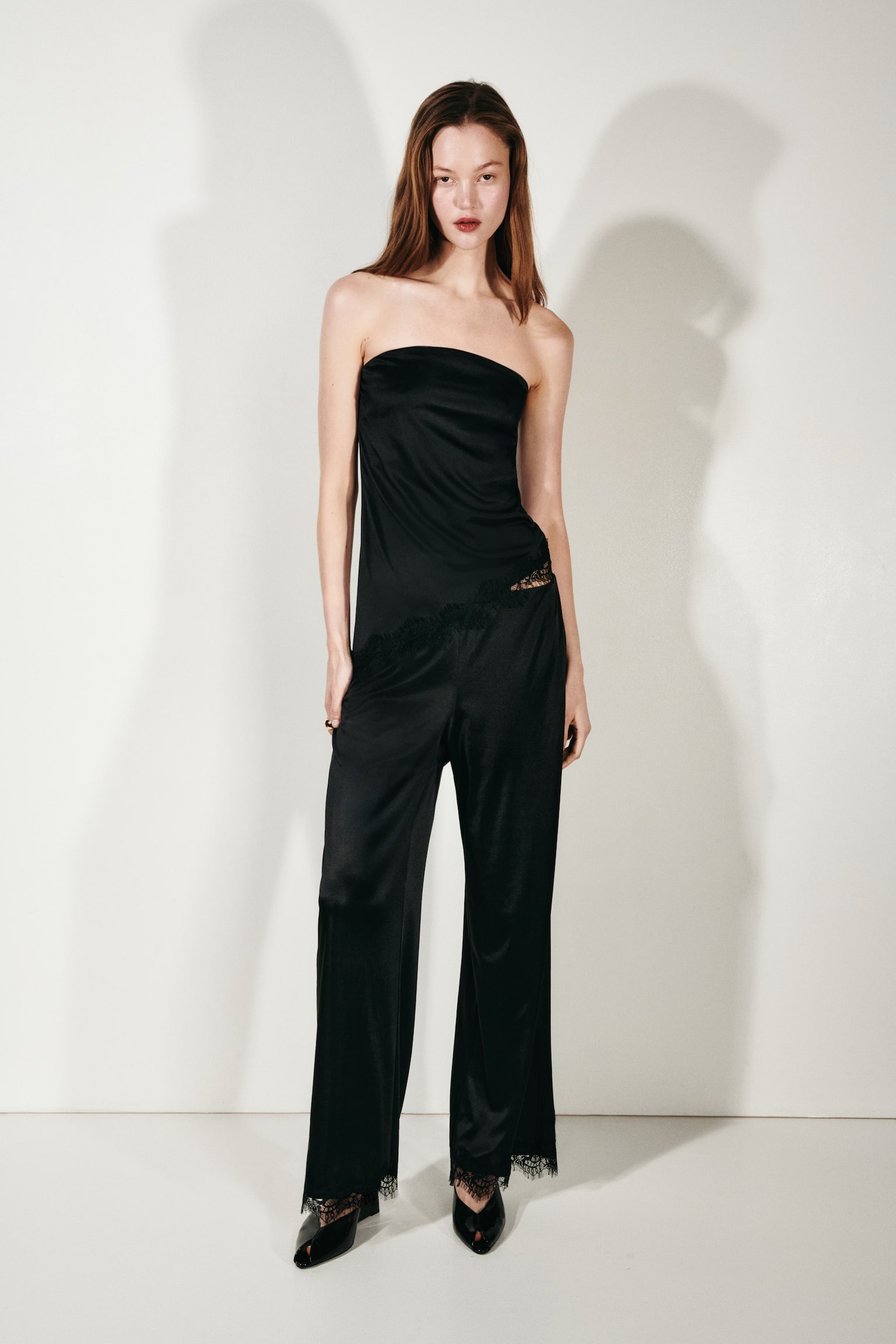 Lace-trimmed interlock trousers - Black - 4