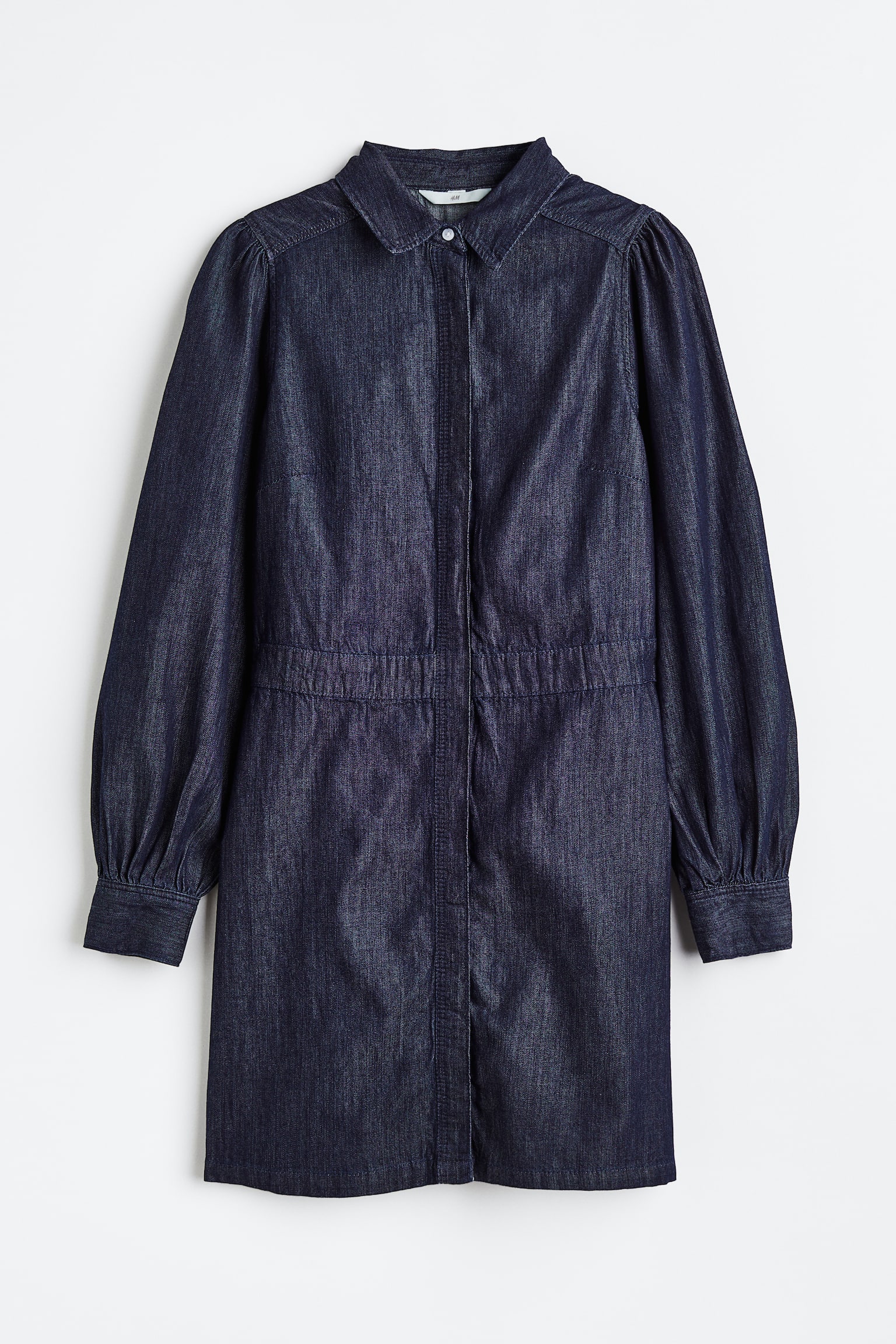 Puff Sleeve Denim Shirt Dress - Dark denim blue - 1