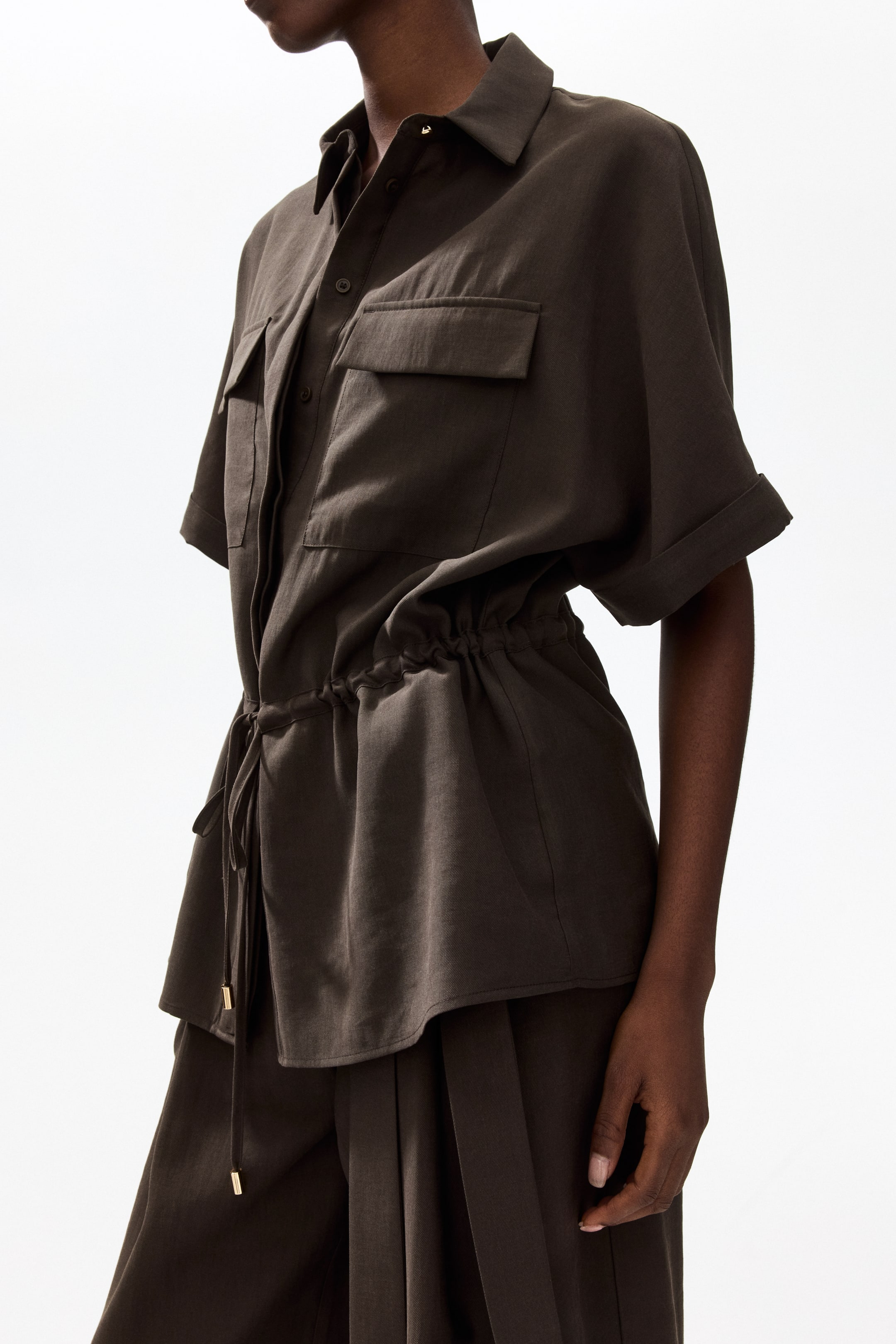 Drawstring-Detail Twill Top