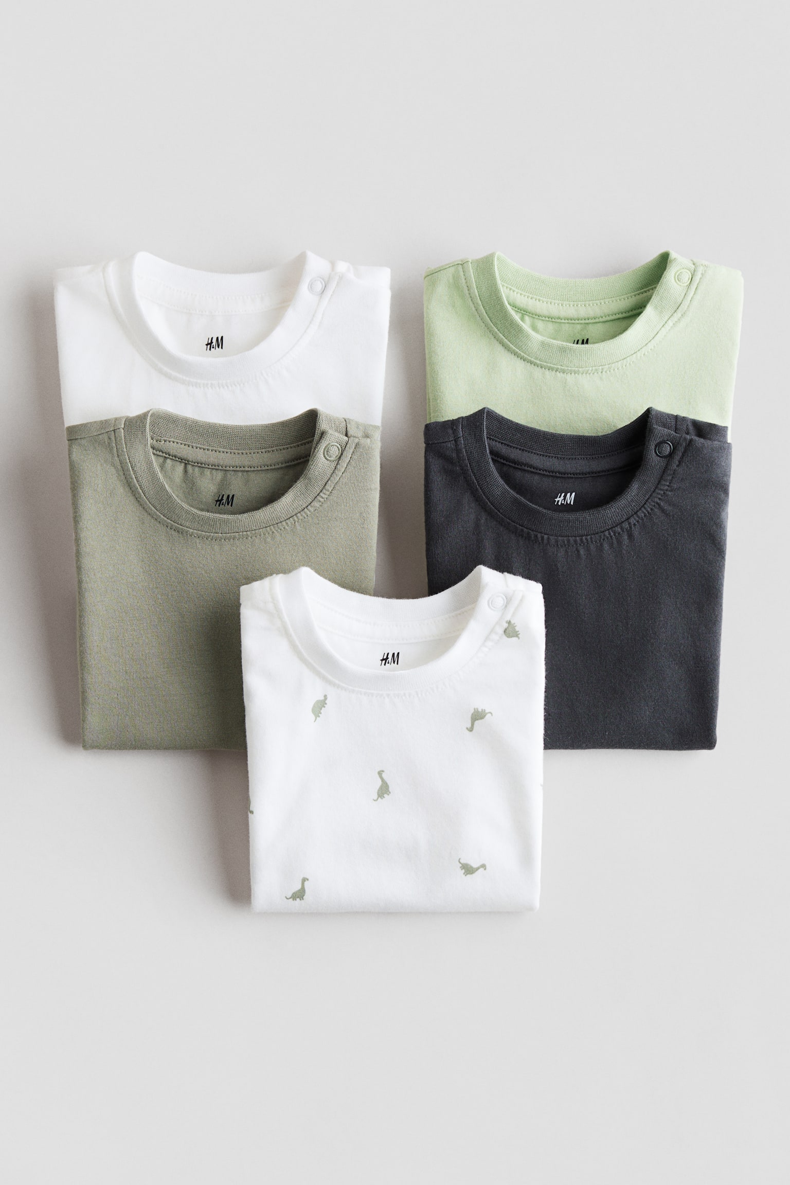 5-pack cotton T-shirts - Khaki green/Dark grey/Light blue/Beige - 2